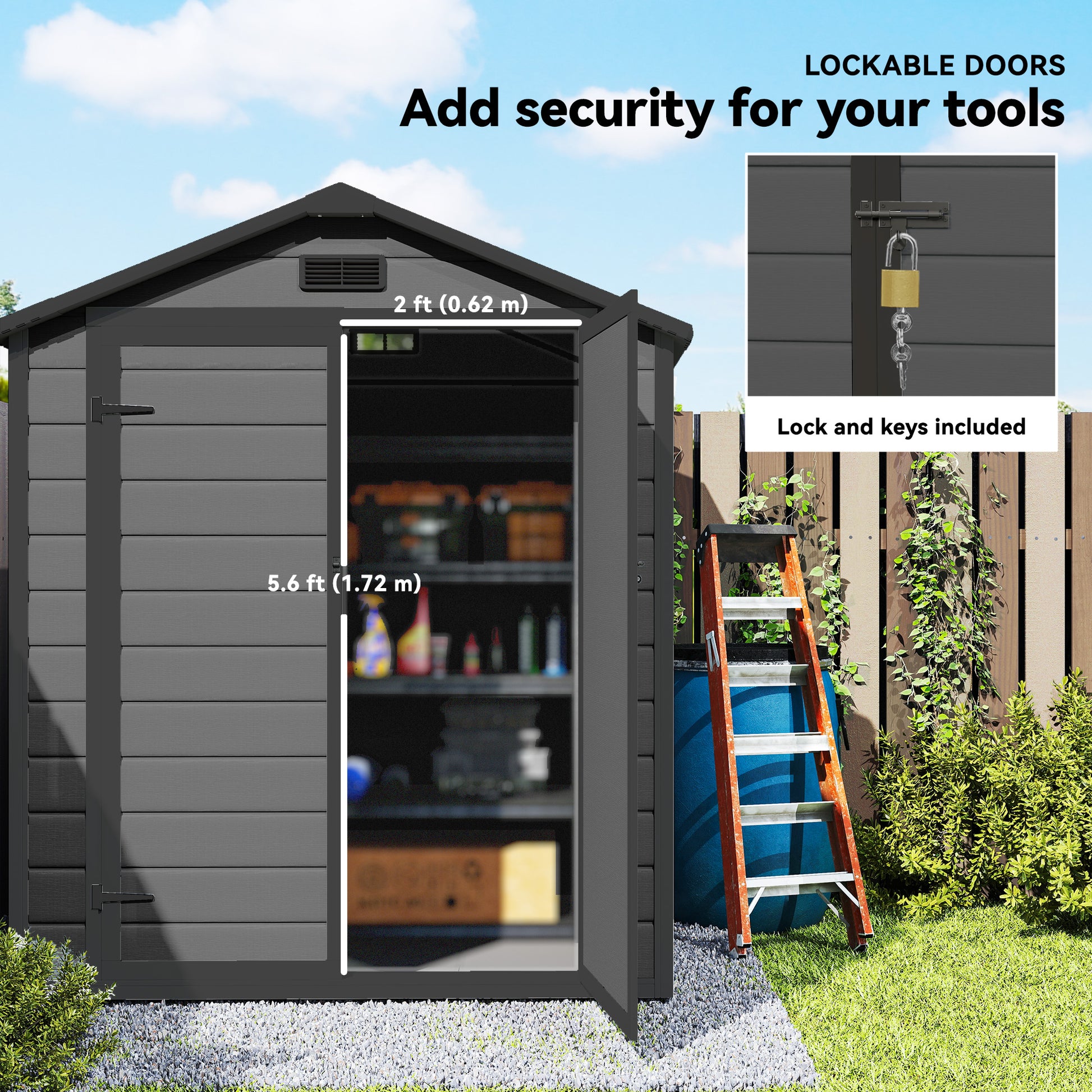 6x4.5FT Plastic Garden Storage Shed - Lockable Grey-Patio & Garden > Lawn & Garden > Sheds-DECOROLALA