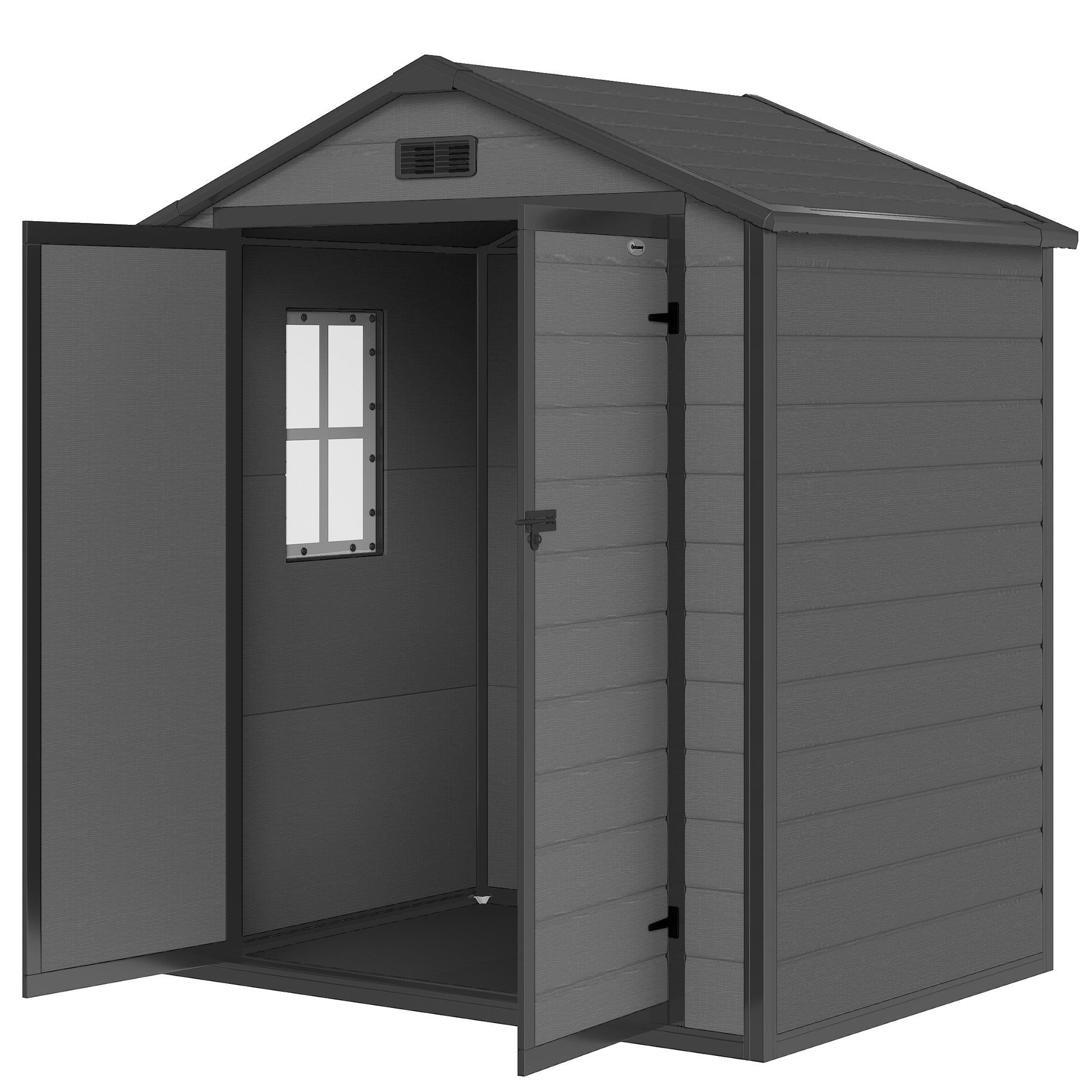 6x4.5FT Plastic Garden Storage Shed - Lockable Grey-Patio & Garden > Lawn & Garden > Sheds-DECOROLALA