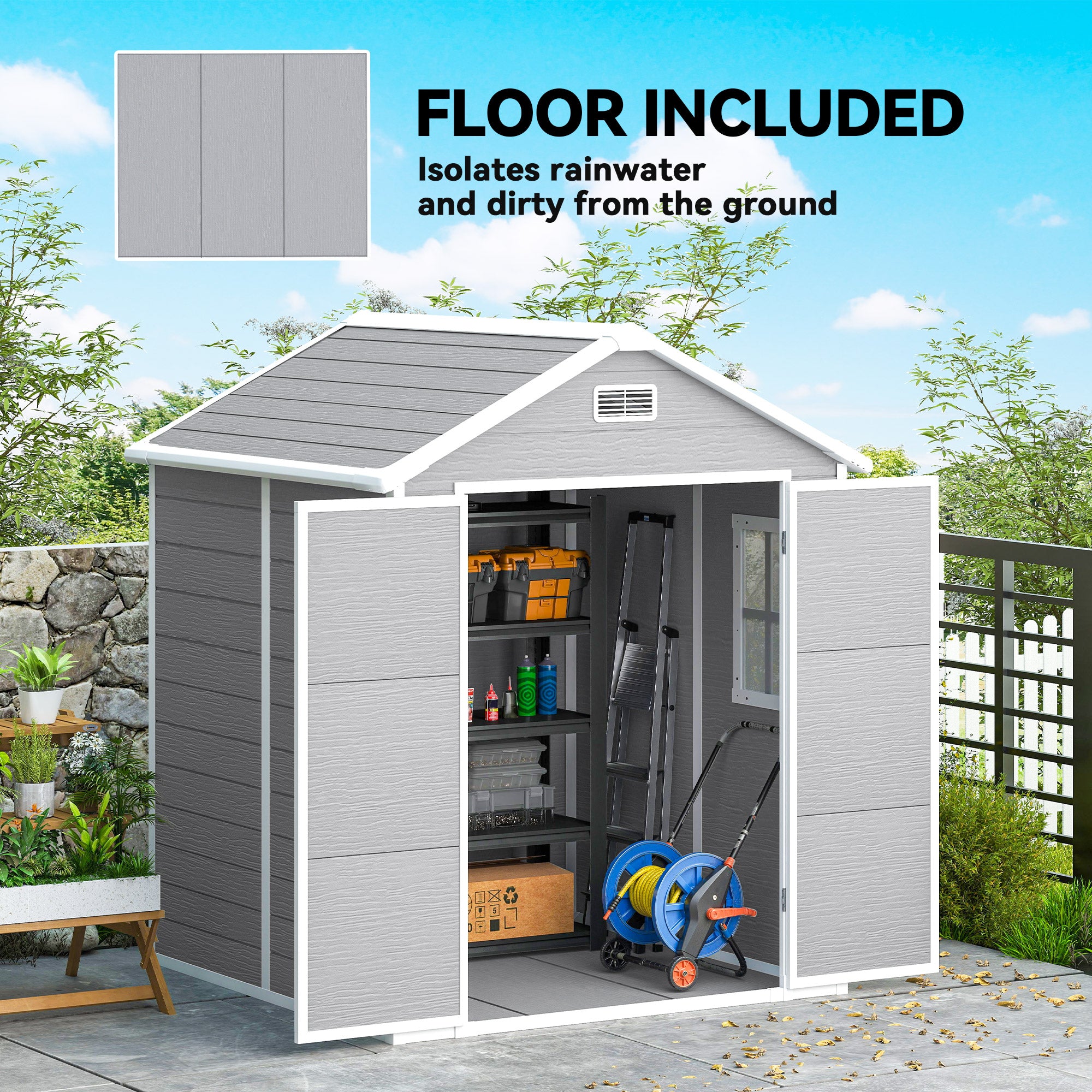 6x5 Plastic Garden Storage Shed - Wood Effect Grey-Patio & Garden > Lawn & Garden > Sheds-DECOROLALA