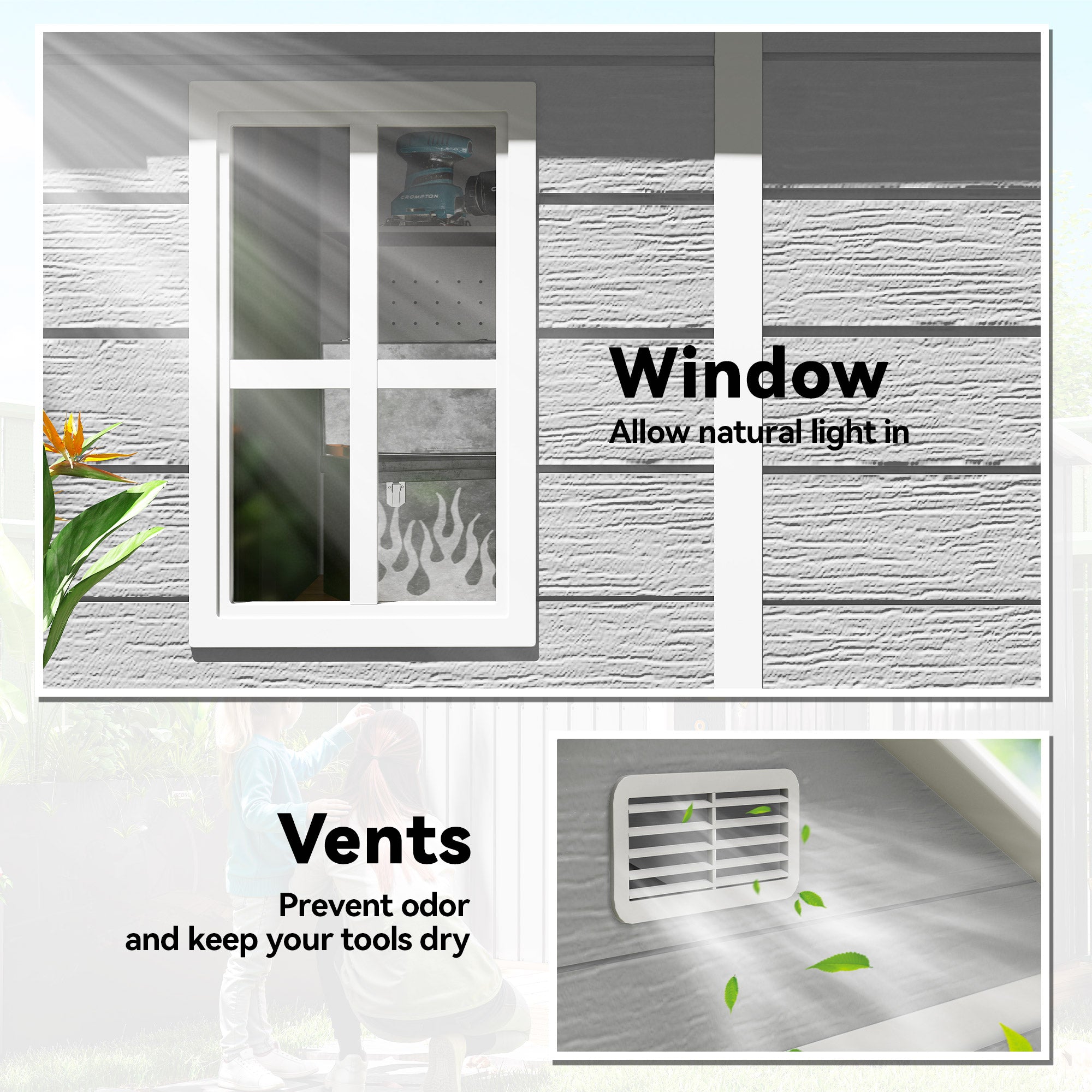6x5 Plastic Garden Storage Shed - Wood Effect Grey-Patio & Garden > Lawn & Garden > Sheds-DECOROLALA