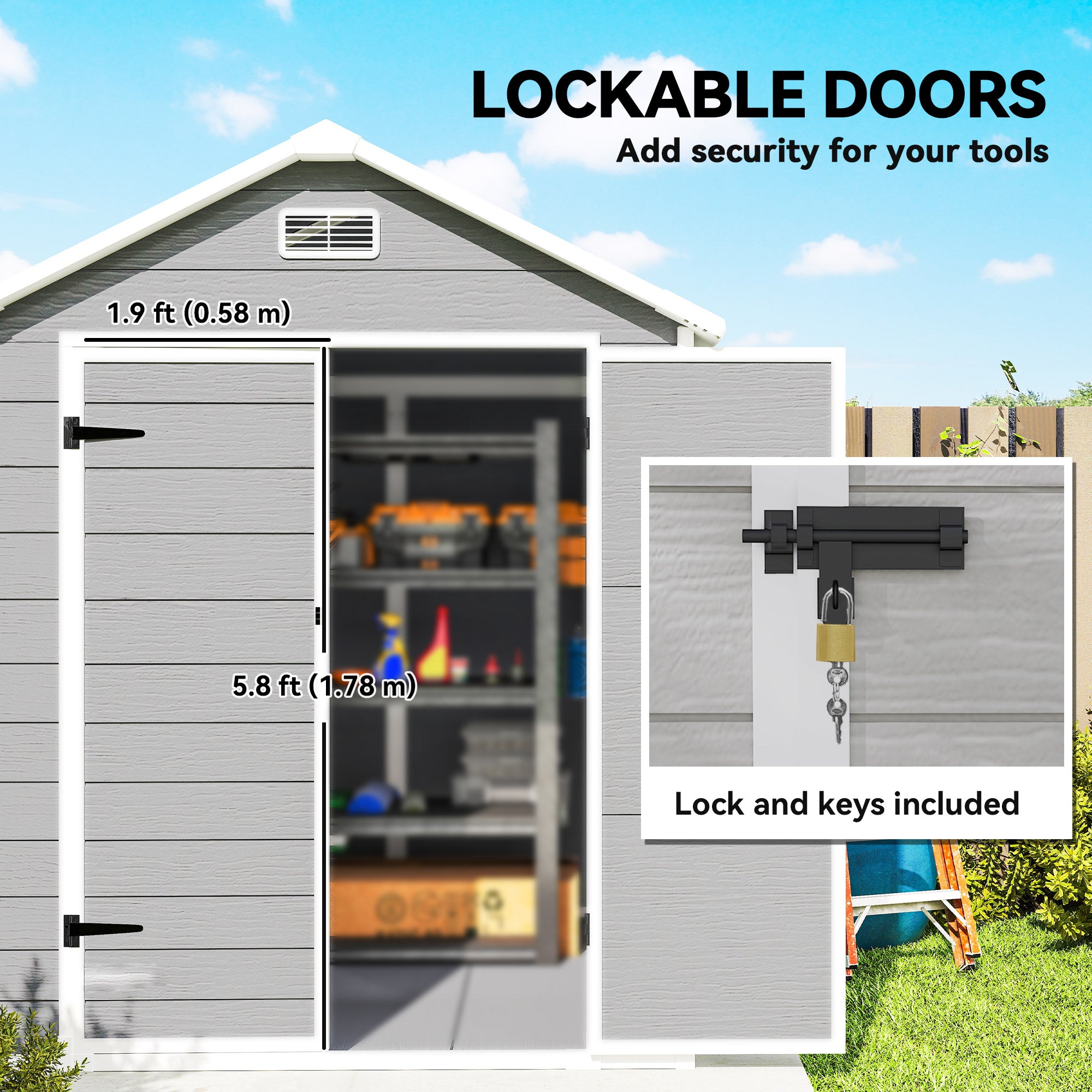 6x5 Plastic Garden Storage Shed - Wood Effect Grey-Patio & Garden > Lawn & Garden > Sheds-DECOROLALA