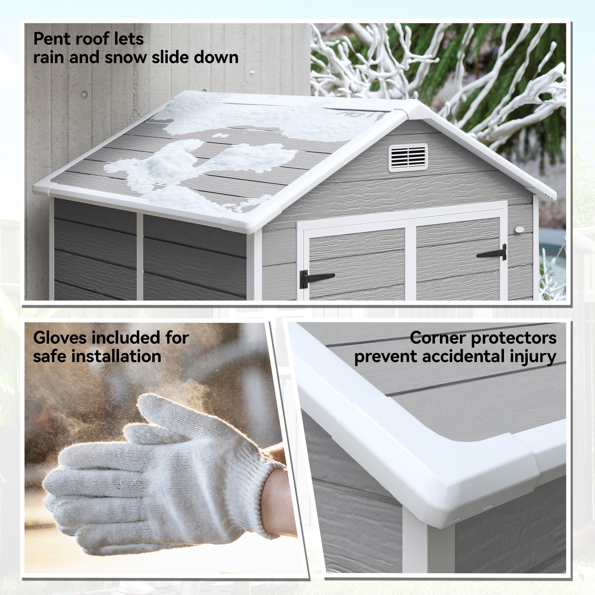 6x5 Plastic Garden Storage Shed - Wood Effect Grey-Patio & Garden > Lawn & Garden > Sheds-DECOROLALA