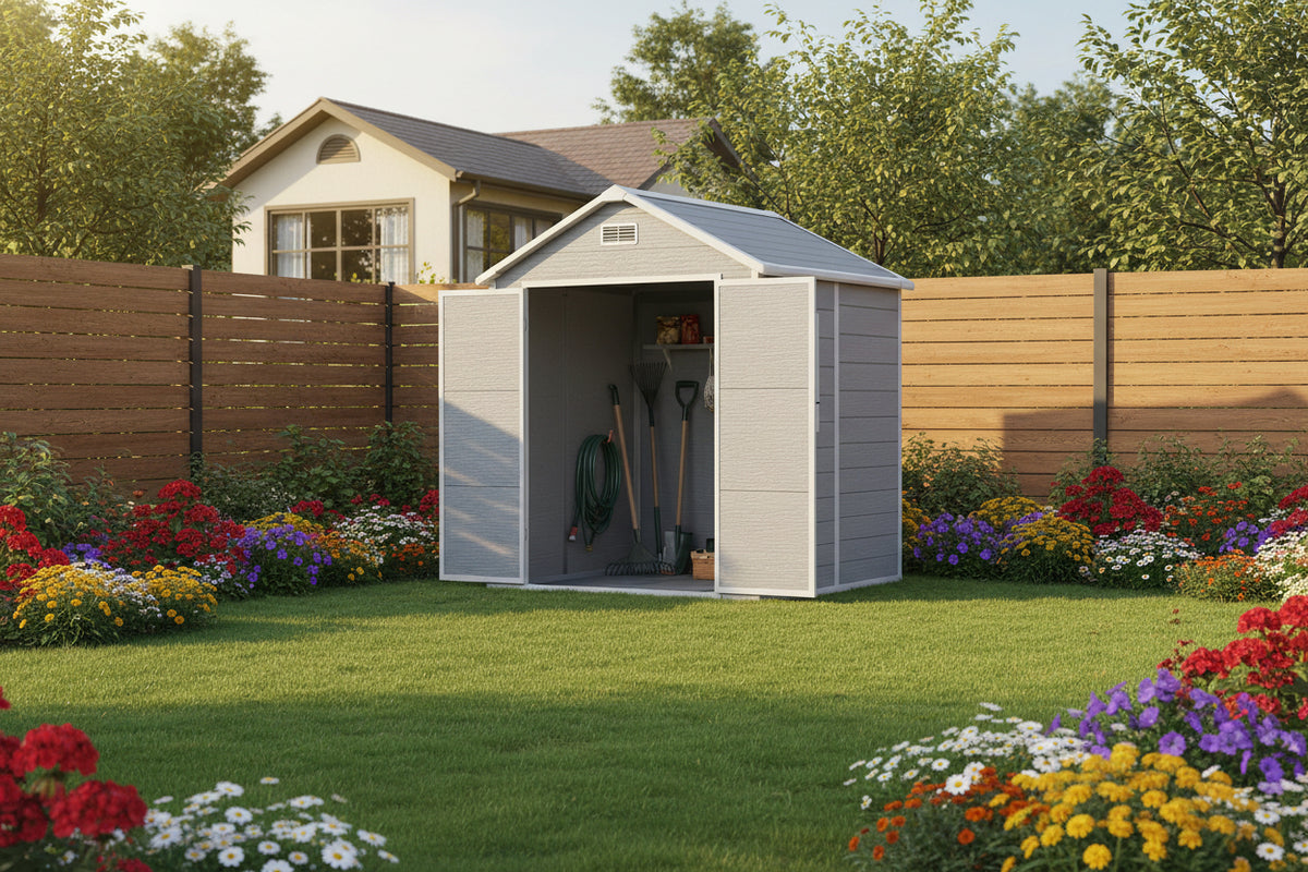 6x5 Plastic Garden Storage Shed - Wood Effect Grey-Patio & Garden > Lawn & Garden > Sheds-DECOROLALA