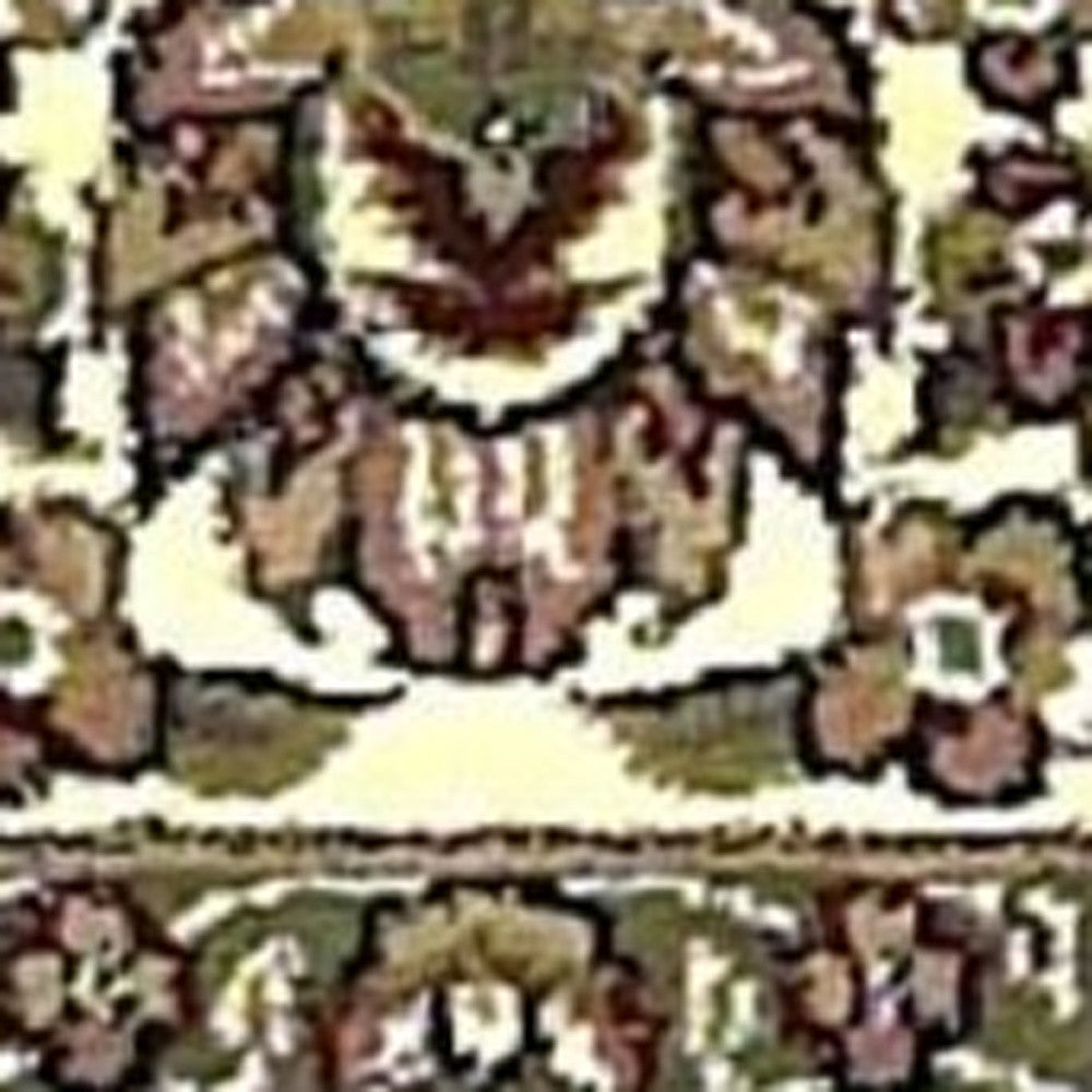 7' Beige And Ivory Floral Octagon Rug-Area Rugs-DECOROLALA