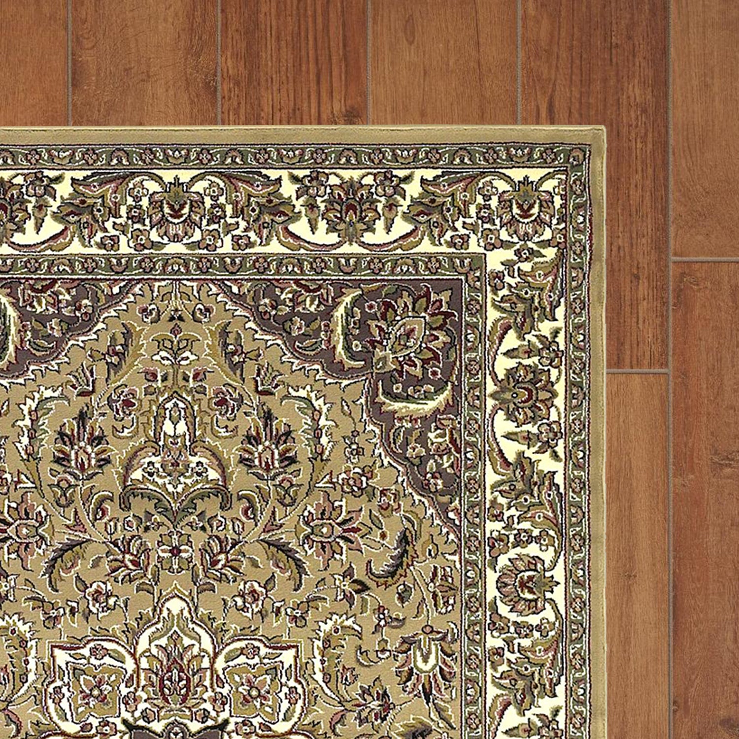 7' Beige And Ivory Floral Octagon Rug-Area Rugs-DECOROLALA