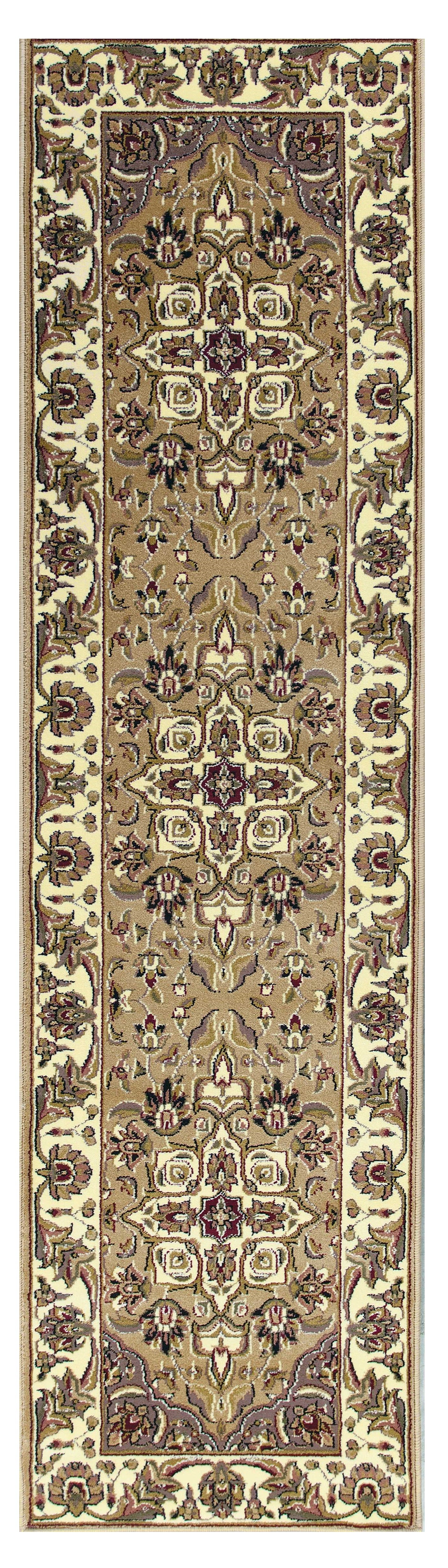 7' Beige And Ivory Floral Octagon Rug-Area Rugs-DECOROLALA