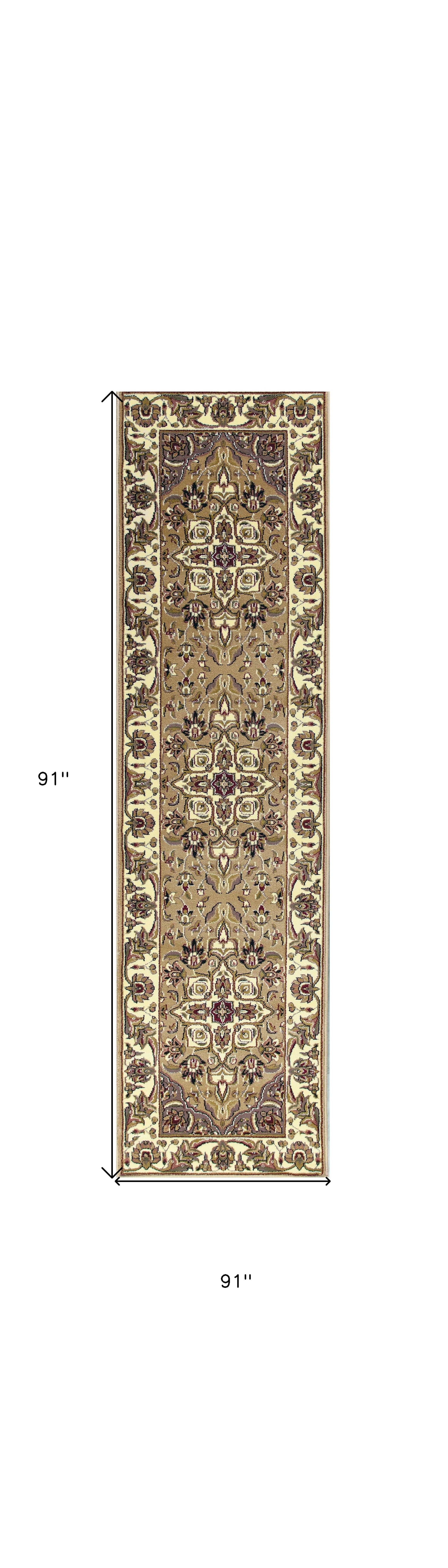 7' Beige And Ivory Floral Octagon Rug-Area Rugs-DECOROLALA