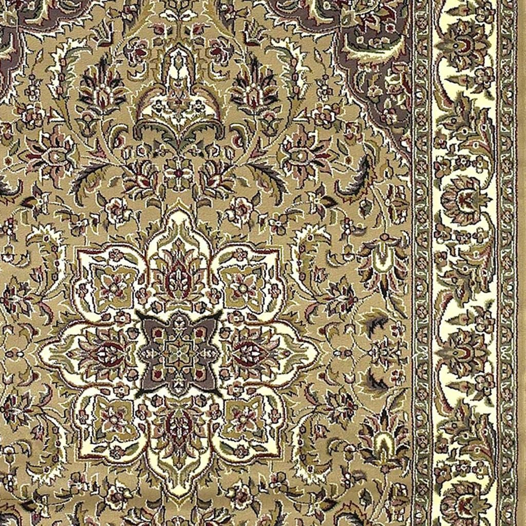 7' Beige And Ivory Floral Octagon Rug-Area Rugs-DECOROLALA