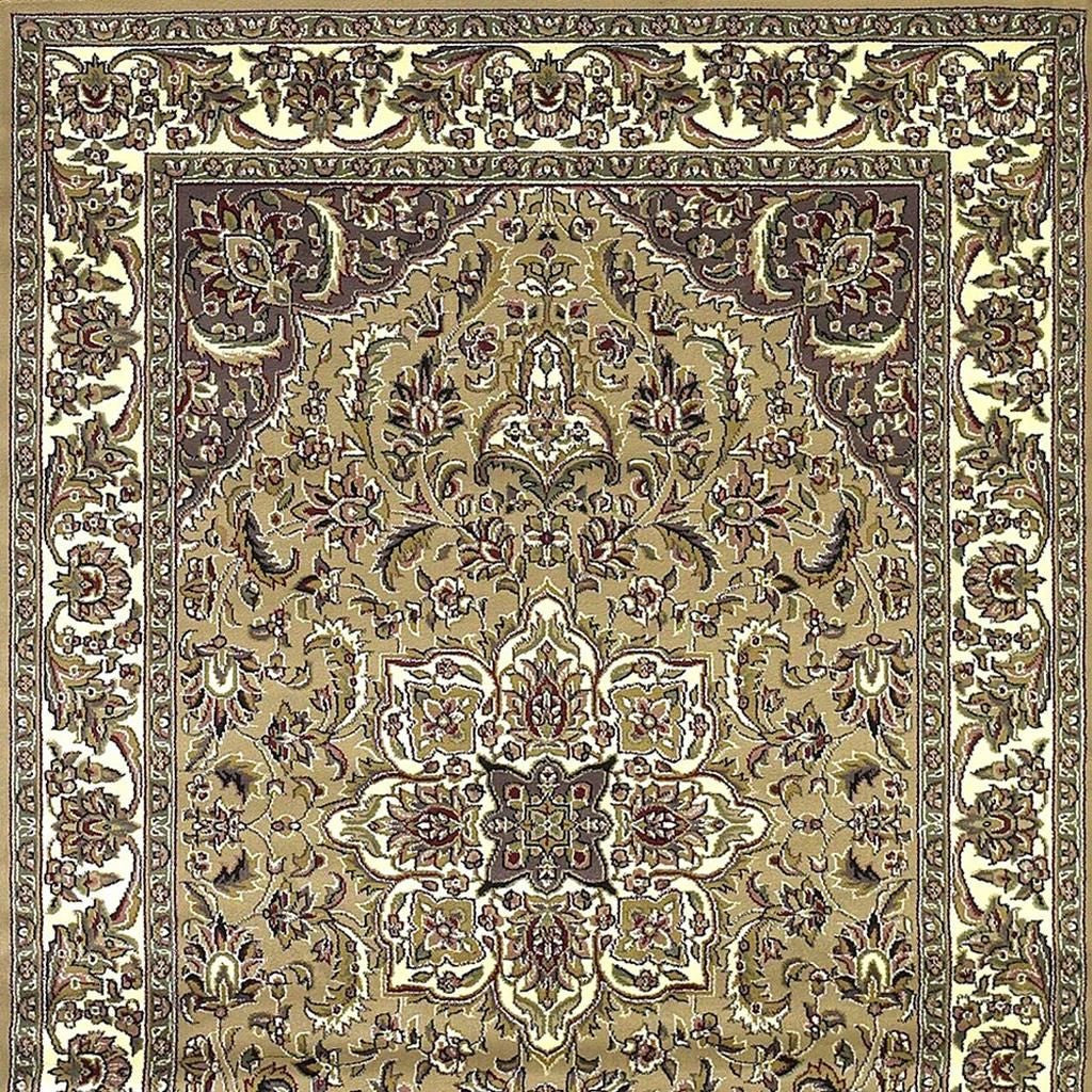 7' Beige And Ivory Floral Octagon Rug-Area Rugs-DECOROLALA