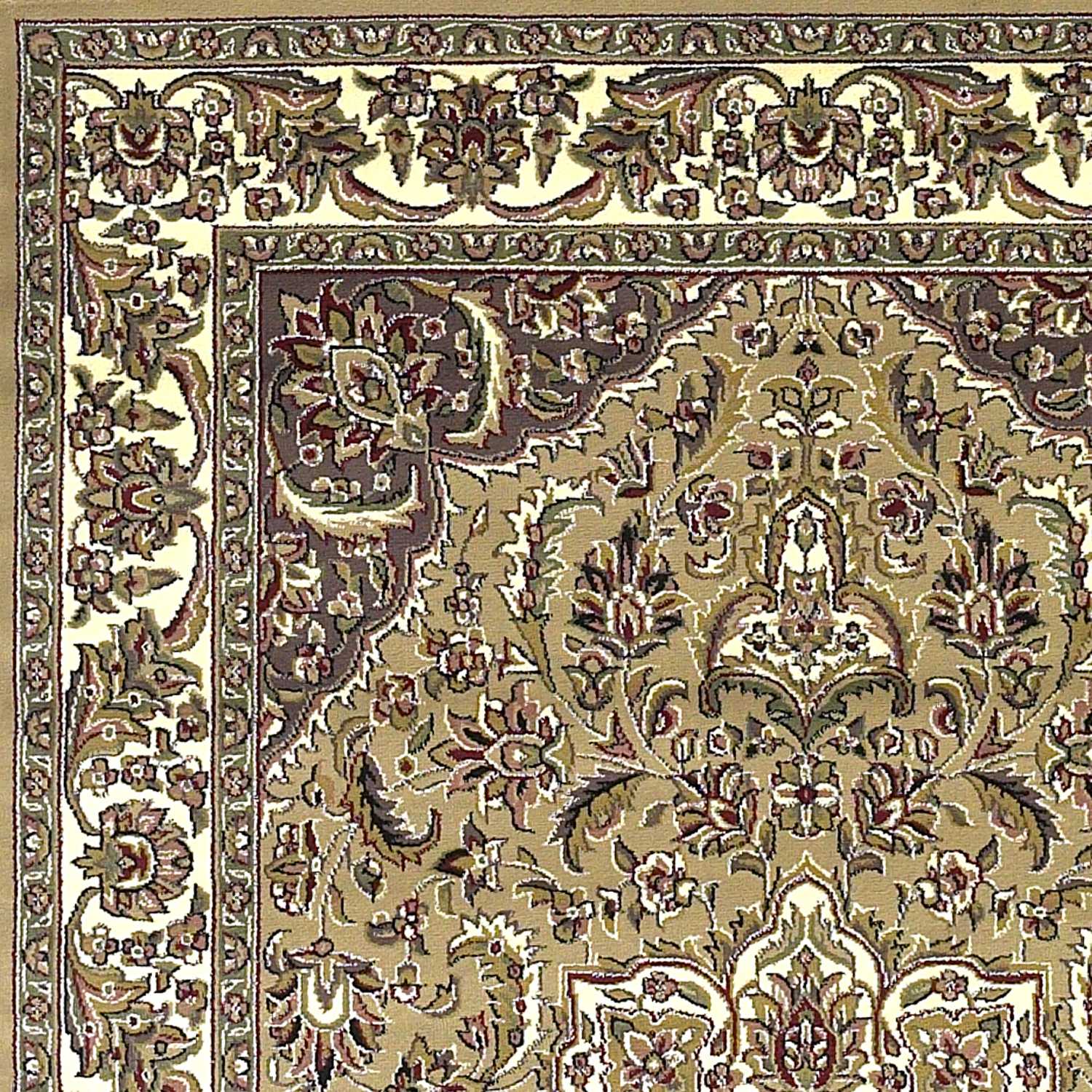 7' Beige And Ivory Floral Octagon Rug-Area Rugs-DECOROLALA