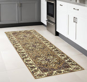 7' Beige And Ivory Floral Octagon Rug-Area Rugs-DECOROLALA