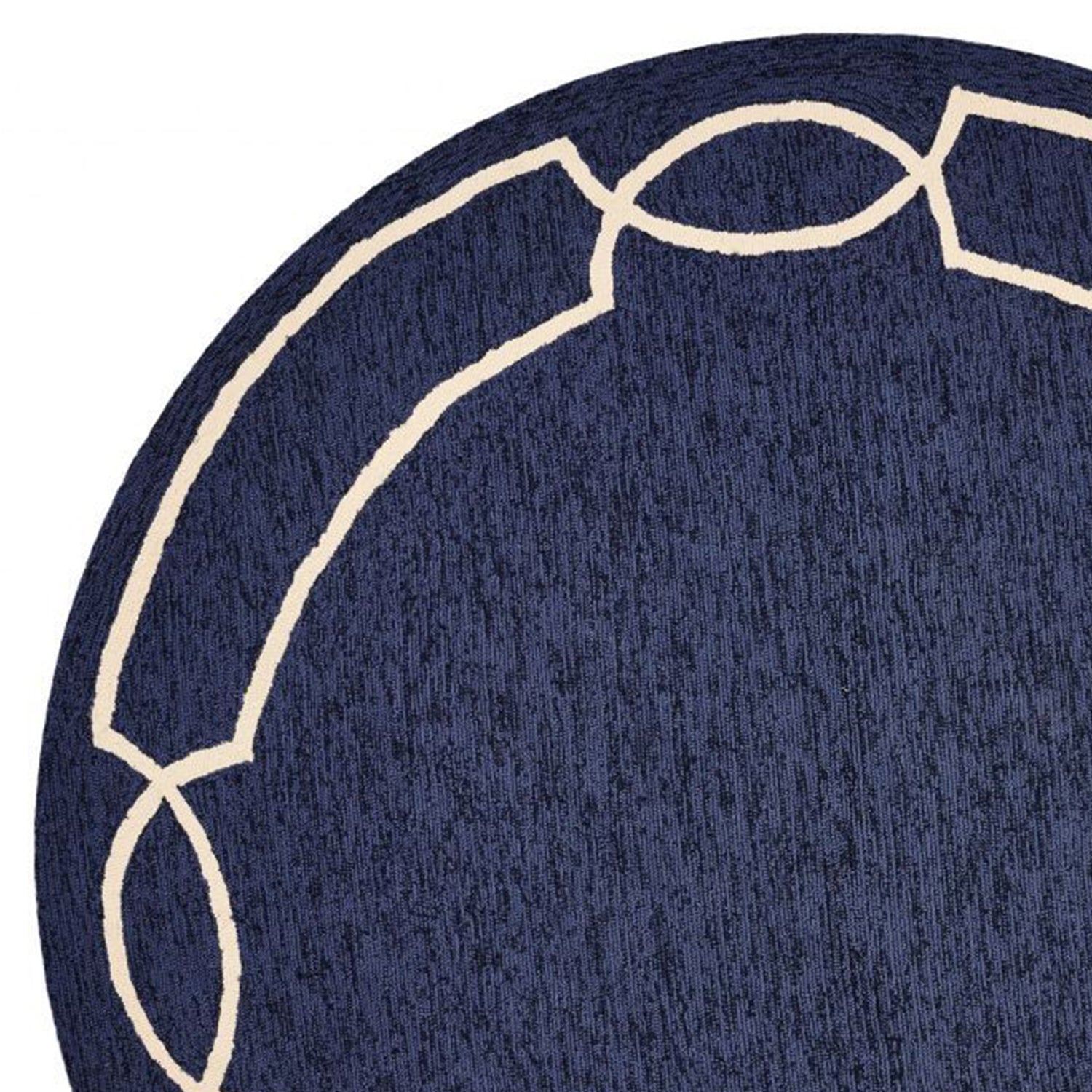 7' Blue And Ivory Round Geometric Handmade Indoor Outdoor Area Rug-Outdoor Rugs-DECOROLALA