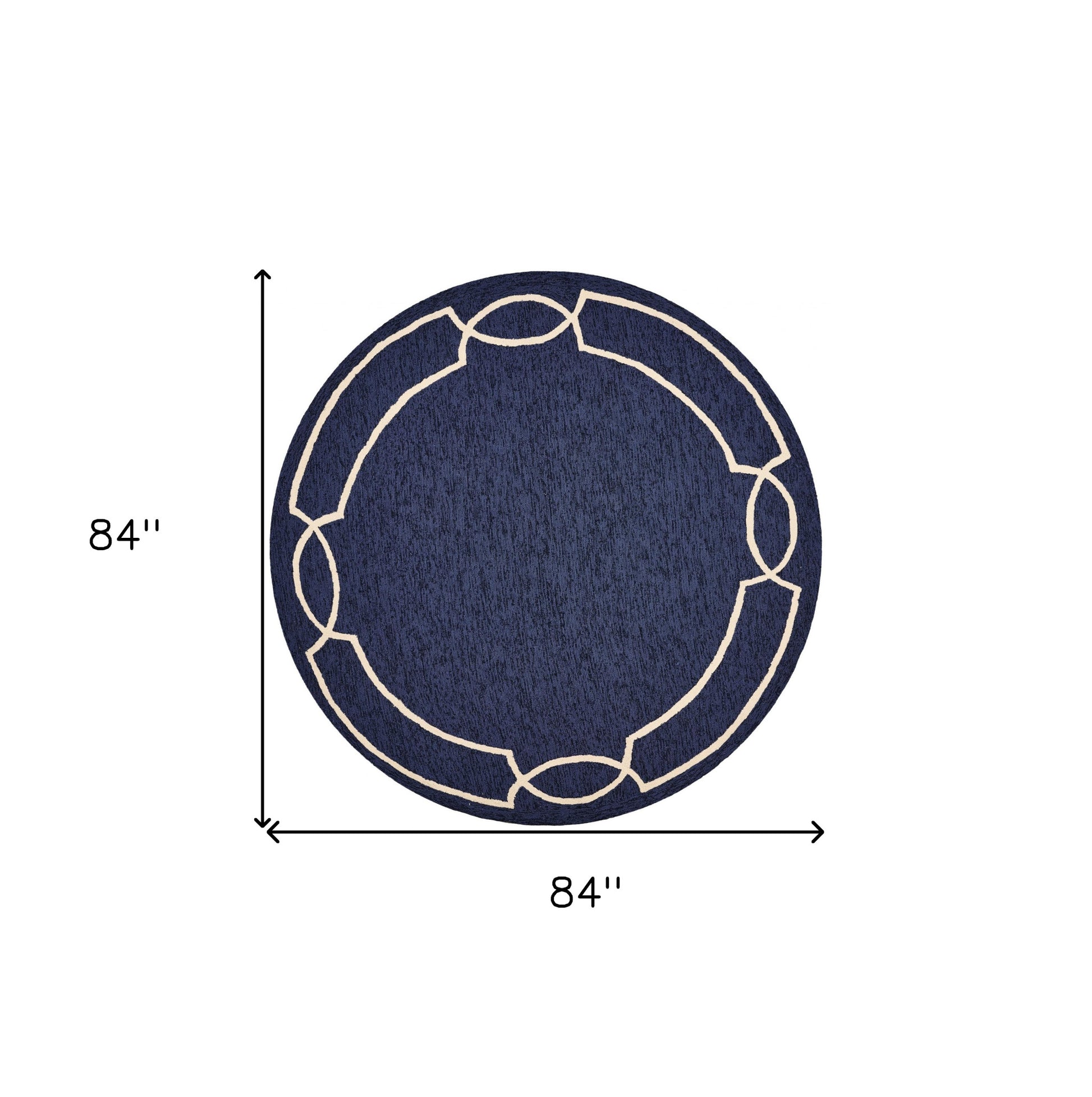 7' Blue And Ivory Round Geometric Handmade Indoor Outdoor Area Rug-Outdoor Rugs-DECOROLALA