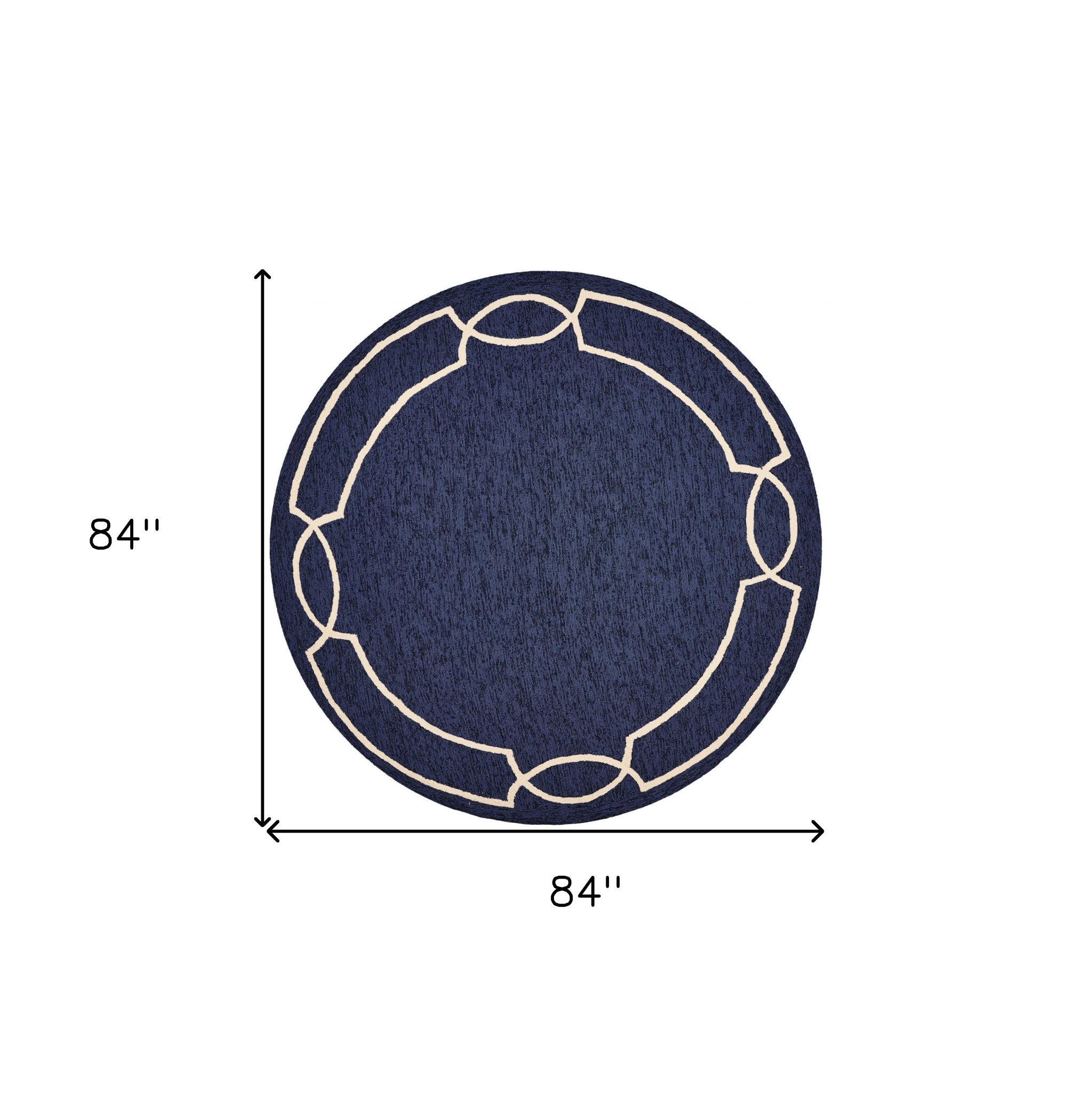 7' Blue And Ivory Round Geometric Handmade Indoor Outdoor Area Rug-Outdoor Rugs-DECOROLALA