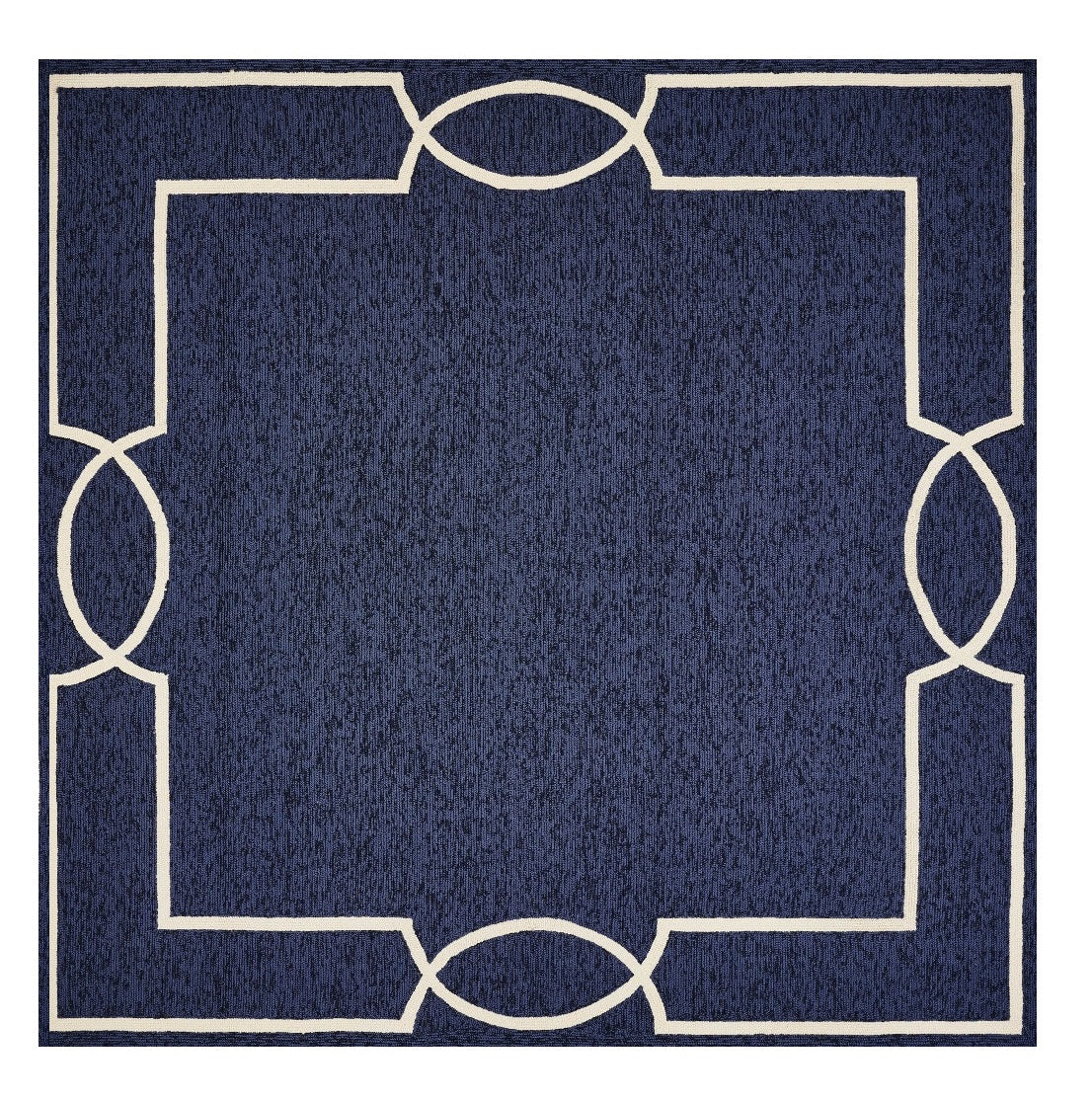 7' Blue And Ivory Square Geometric Handmade Indoor Outdoor Area Rug-Outdoor Rugs-DECOROLALA