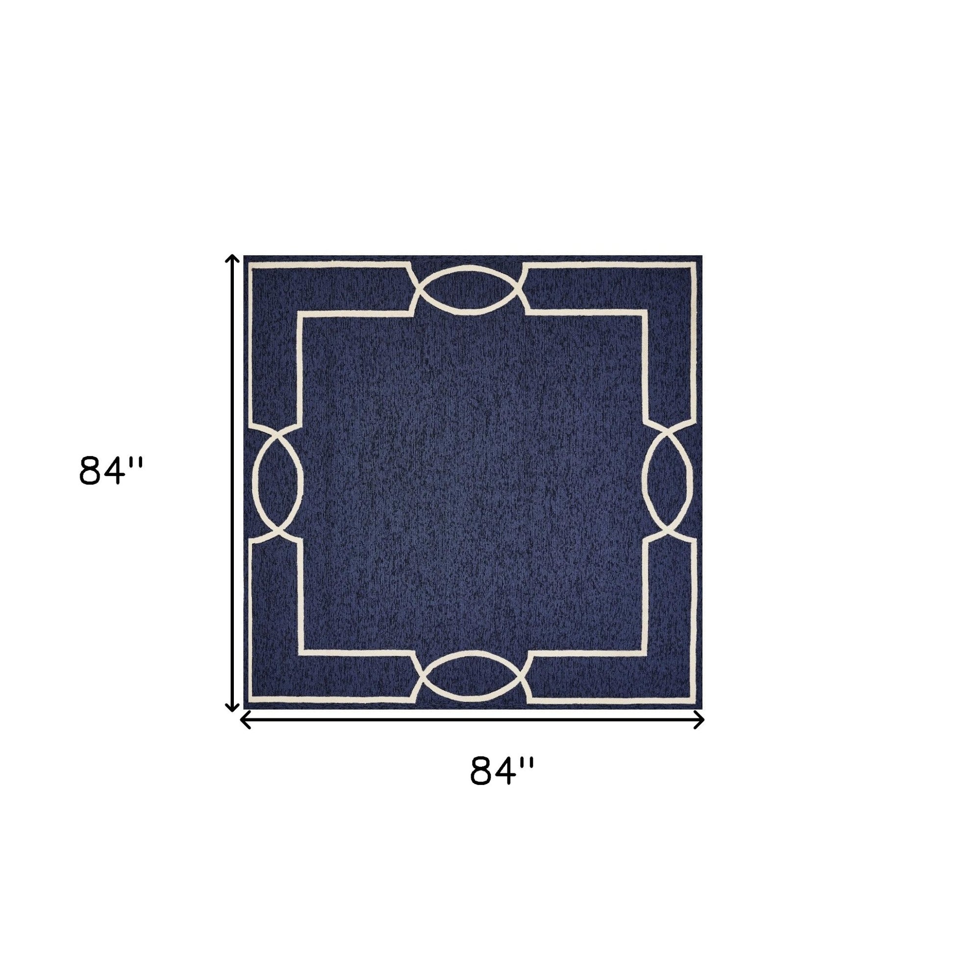 7' Blue And Ivory Square Geometric Handmade Indoor Outdoor Area Rug-Outdoor Rugs-DECOROLALA