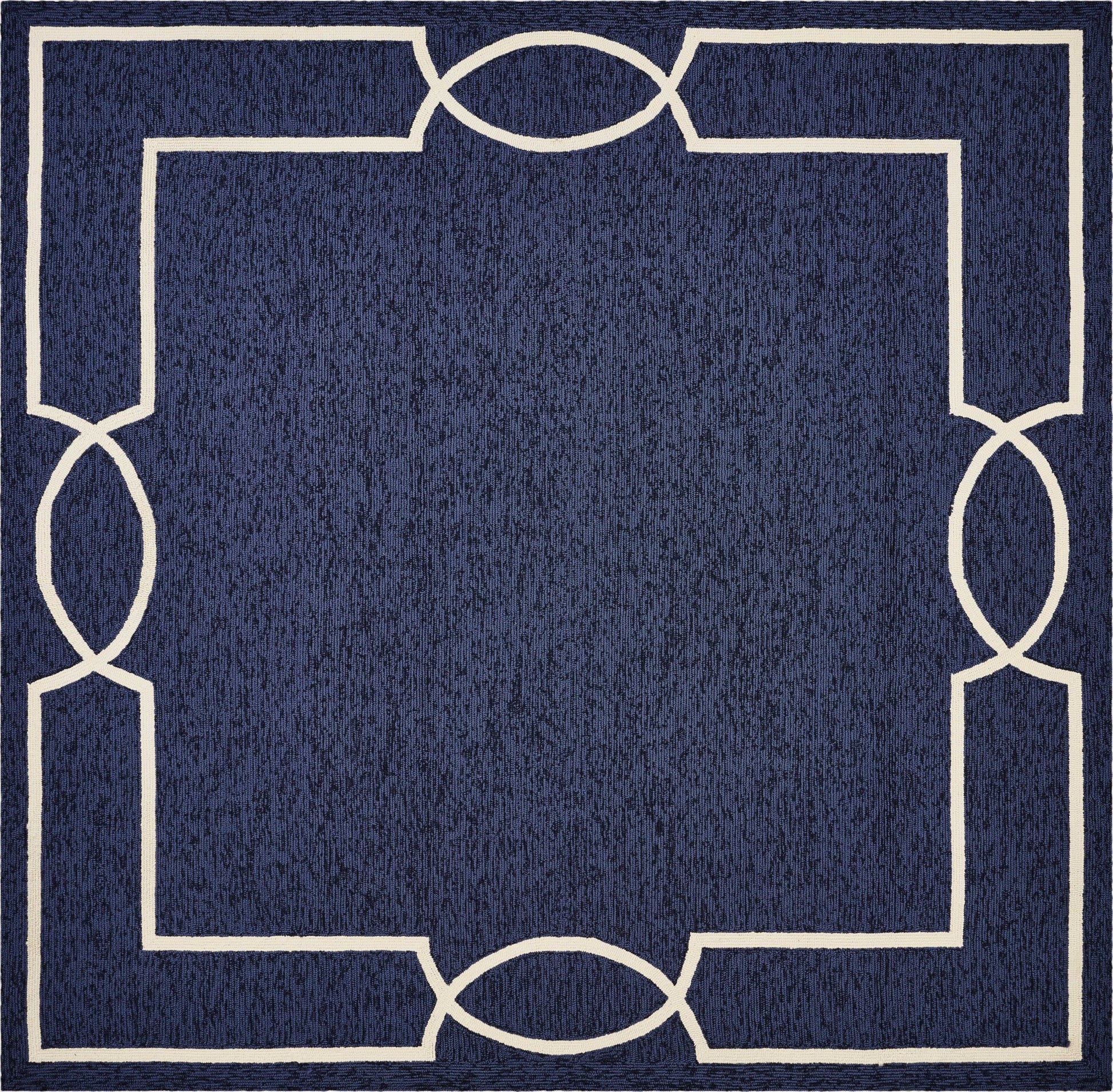 7' Blue And Ivory Square Geometric Handmade Indoor Outdoor Area Rug-Outdoor Rugs-DECOROLALA