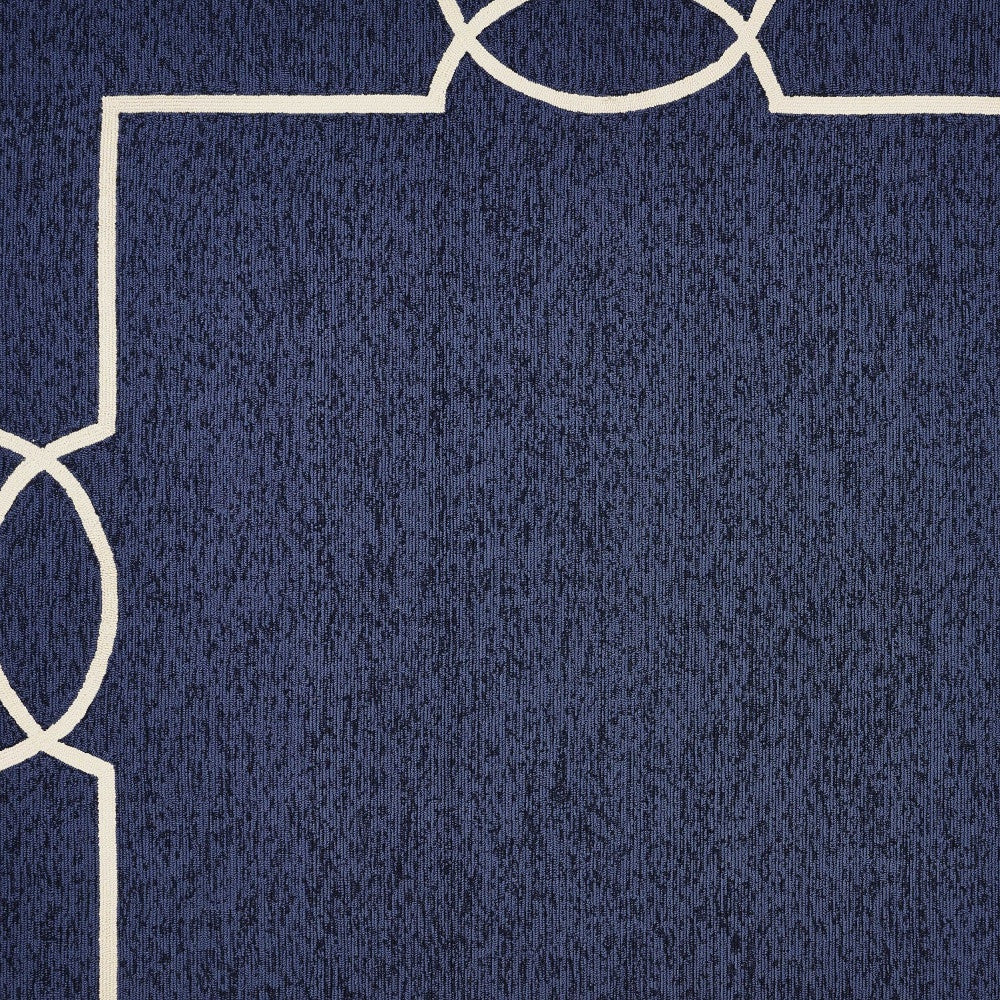 7' Blue And Ivory Square Geometric Handmade Indoor Outdoor Area Rug-Outdoor Rugs-DECOROLALA