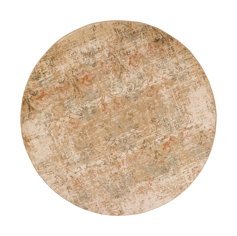 7' Champagne And Beige Damask Round Rug-Area Rugs-DECOROLALA