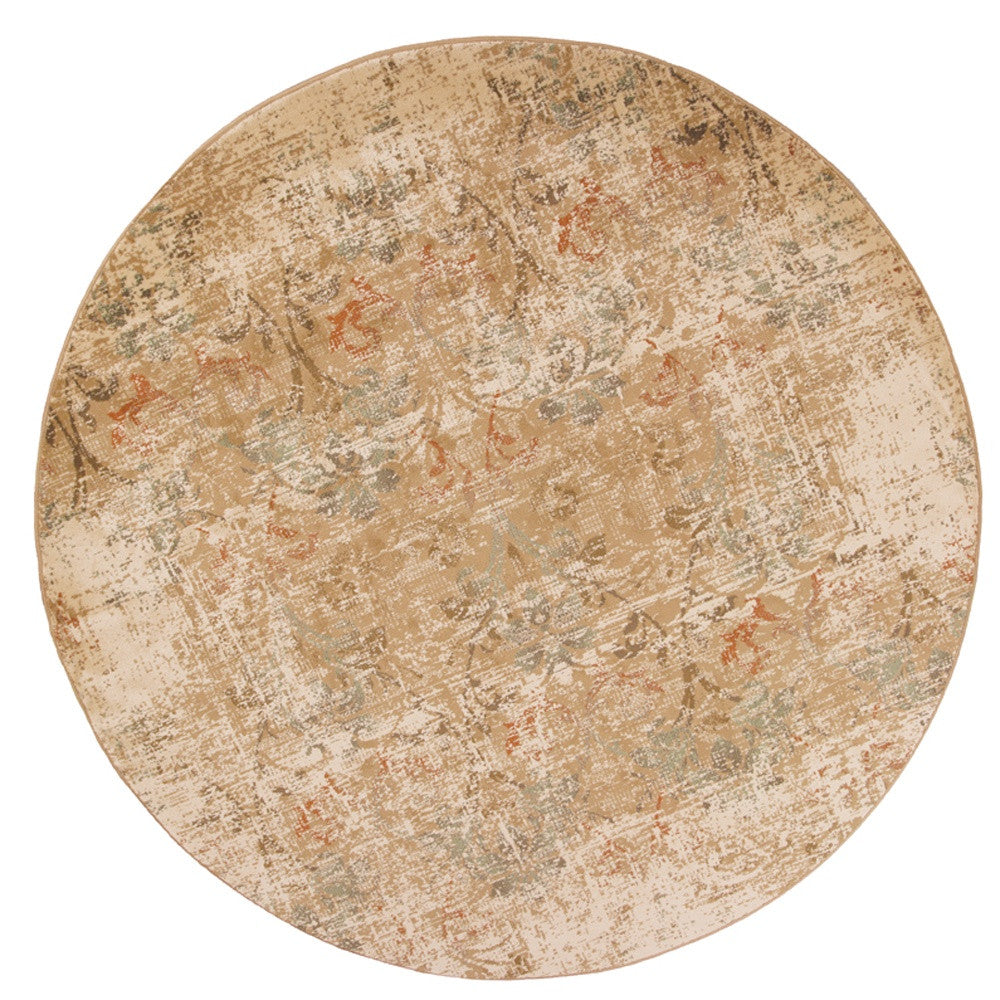 7' Champagne And Beige Damask Round Rug-Area Rugs-DECOROLALA