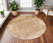 7' Champagne And Beige Damask Round Rug-Area Rugs-DECOROLALA