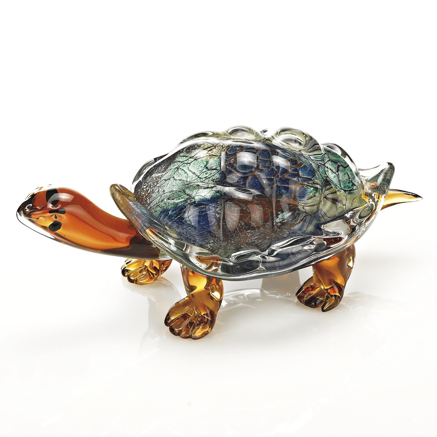 7" Clear Brown and Green Murano Glass Turtle Figurine Tabletop Sculpture-Sculptures-DECOROLALA