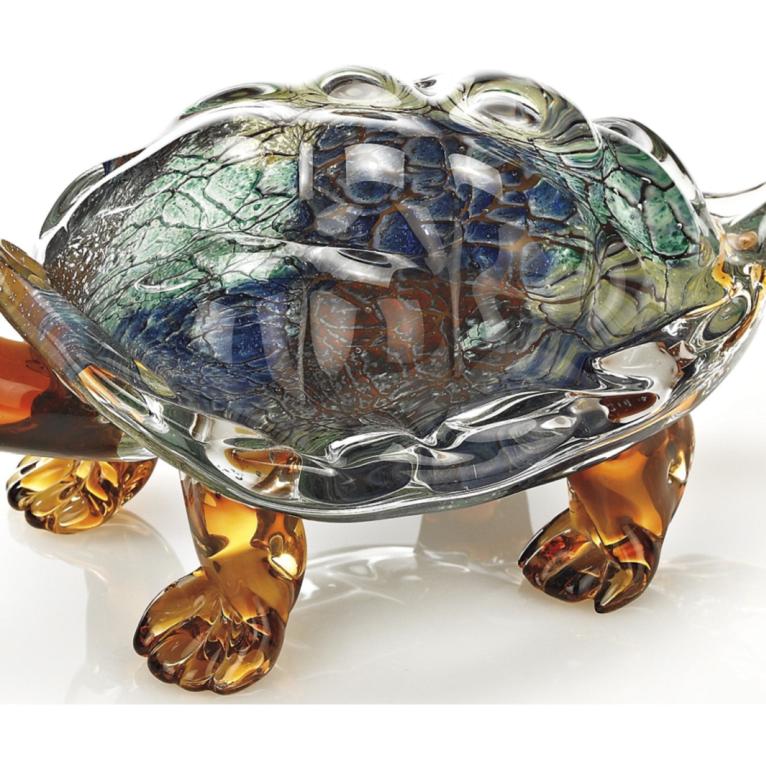 7" Clear Brown and Green Murano Glass Turtle Figurine Tabletop Sculpture-Sculptures-DECOROLALA