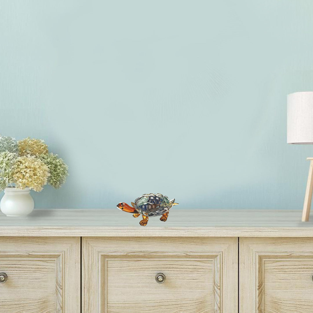 7" Clear Brown and Green Murano Glass Turtle Figurine Tabletop Sculpture-Sculptures-DECOROLALA