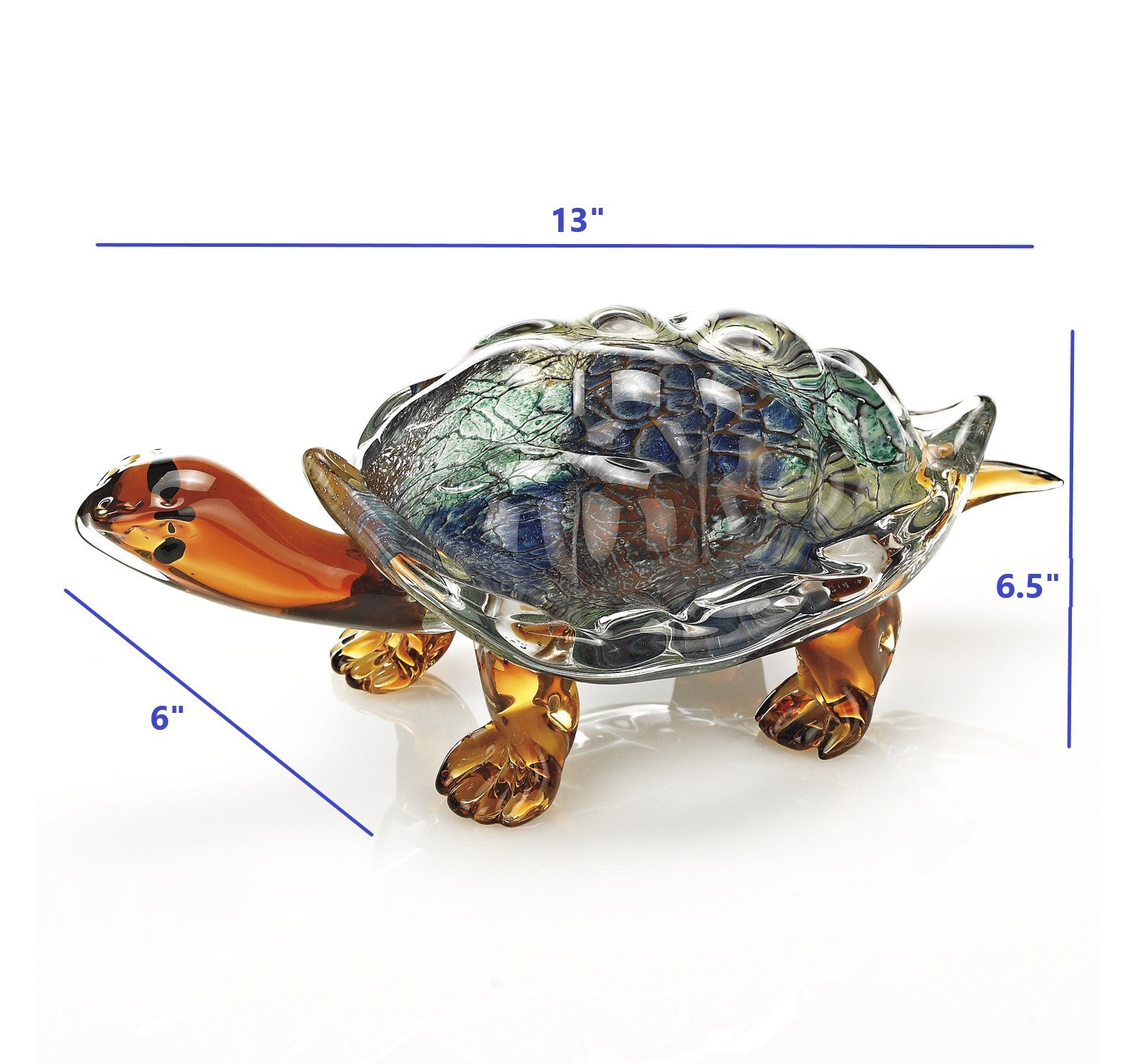7" Clear Brown and Green Murano Glass Turtle Figurine Tabletop Sculpture-Sculptures-DECOROLALA