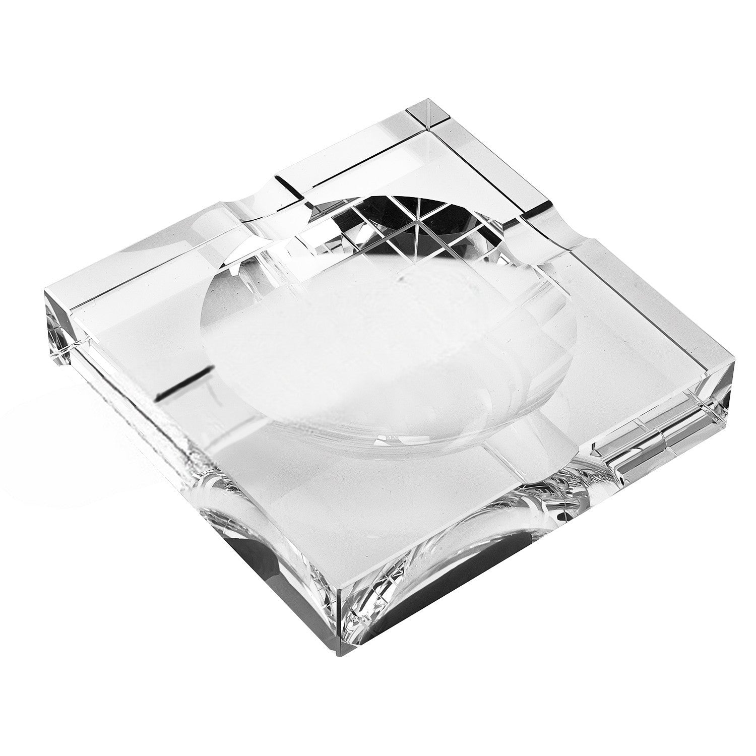 7" Clear Crystal Square Tabletop Cigar Ashtray-Sculptures-DECOROLALA