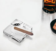 7" Clear Crystal Square Tabletop Cigar Ashtray-Sculptures-DECOROLALA