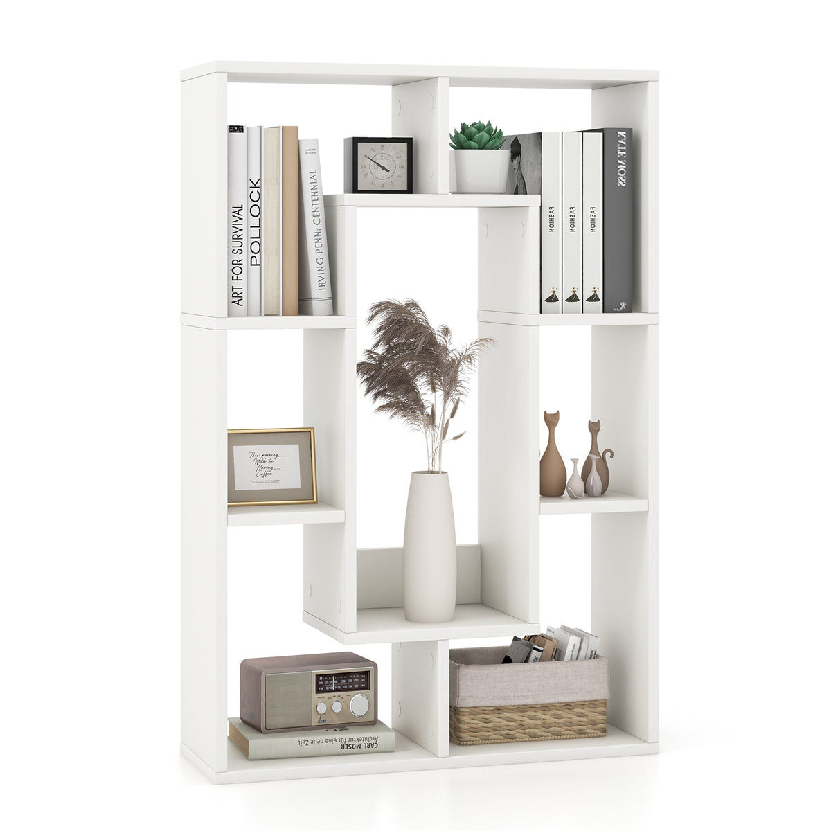 7-Cube Geometric Bookshelf Modern Decorative Open Bookcase-White-Bookcases-DECOROLALA