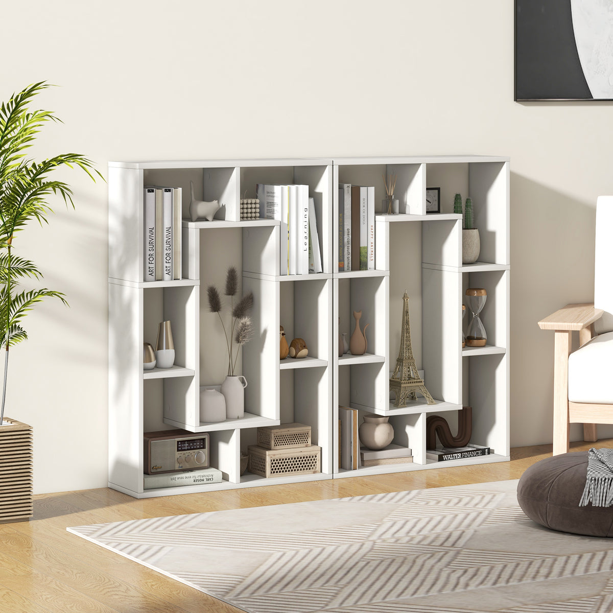7-Cube Geometric Bookshelf Modern Decorative Open Bookcase-White-Bookcases-DECOROLALA