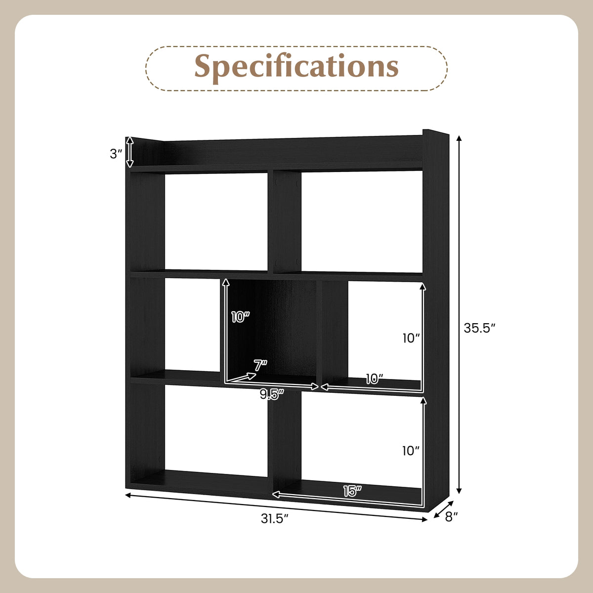 7 Cubes Open-back Bookshelf with Anti-Toppling Devices-Black-Bookcases-DECOROLALA
