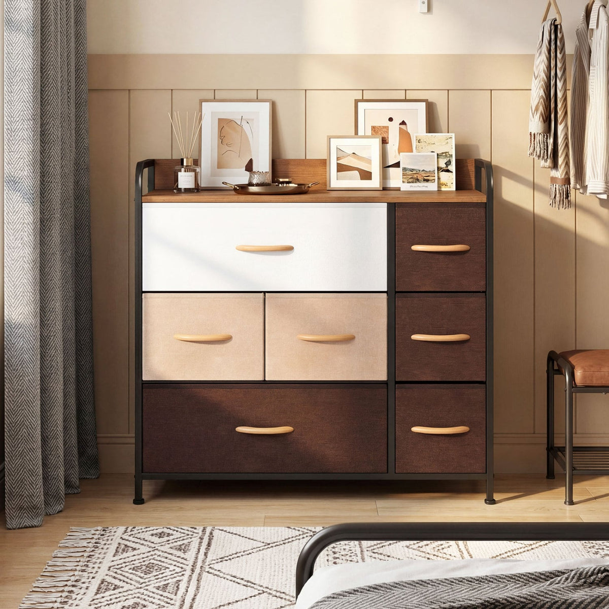 7-Drawer Fabric Dresser - Cream (min order qty 2)-Dressers & Chests-DECOROLALA