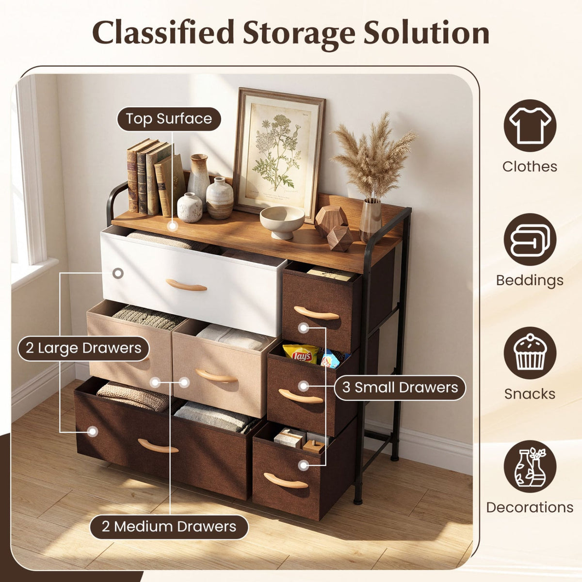 7-Drawer Fabric Dresser - Cream (min order qty 2)-Dressers & Chests-DECOROLALA
