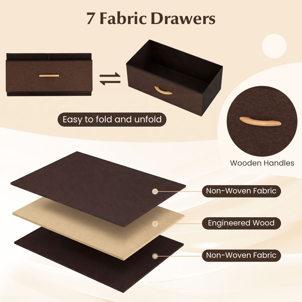 7-Drawer Fabric Dresser - Cream (min order qty 2)-Dressers & Chests-DECOROLALA