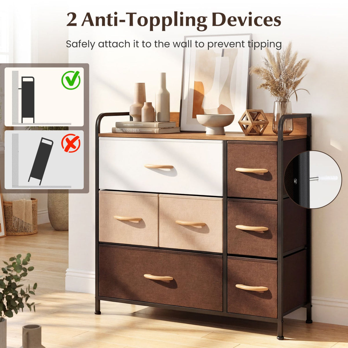 7-Drawer Fabric Dresser - Cream (min order qty 2)-Dressers & Chests-DECOROLALA