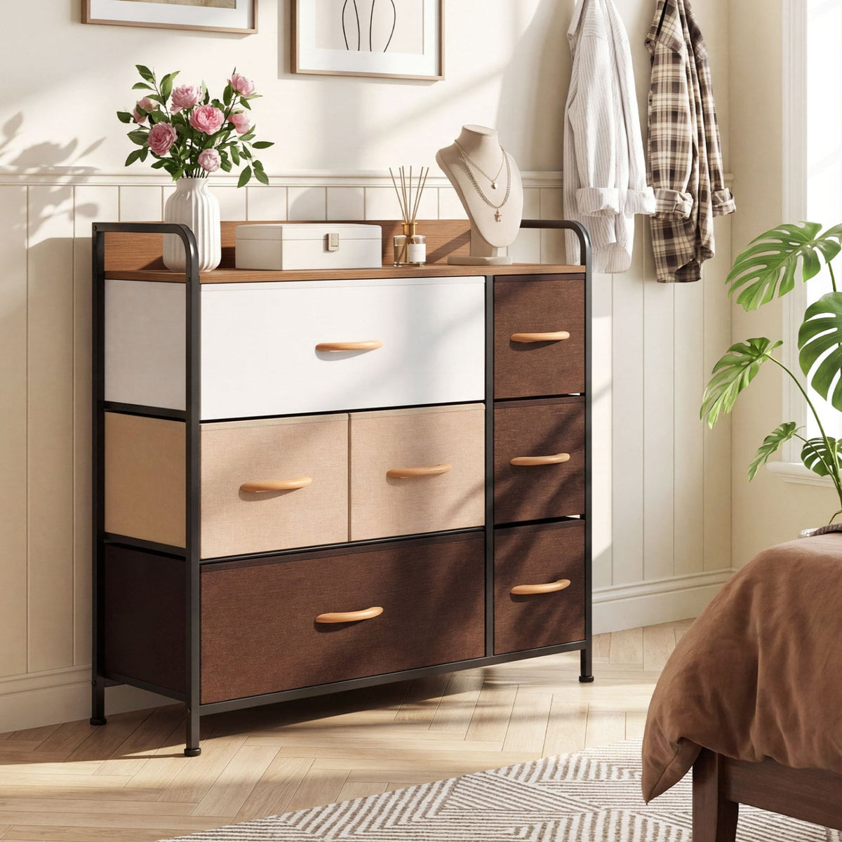 7-Drawer Fabric Dresser - Cream (min order qty 2)-Dressers & Chests-DECOROLALA