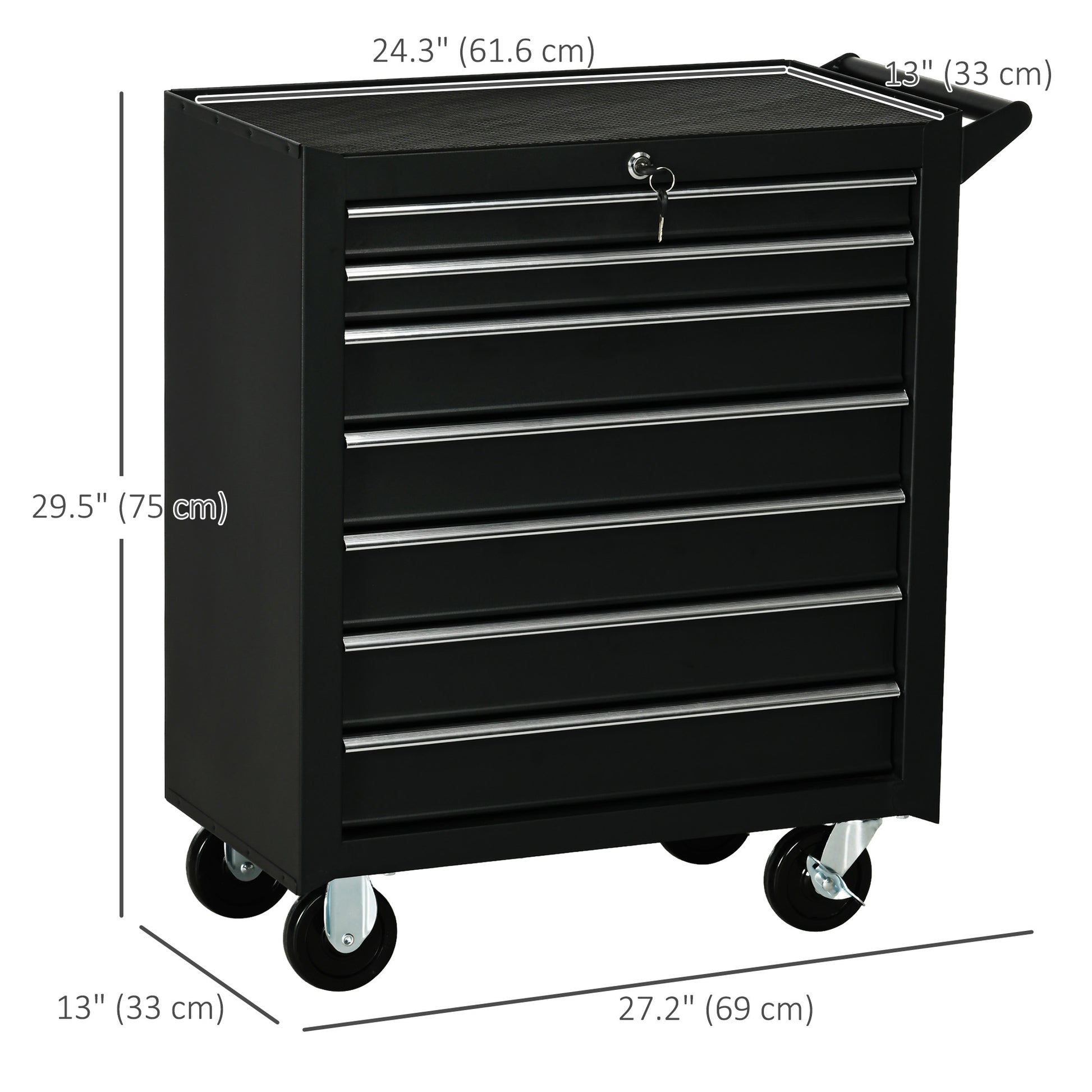 7-Drawer Mobile Tool Chest - Black Steel 27"L-DECOROLALA