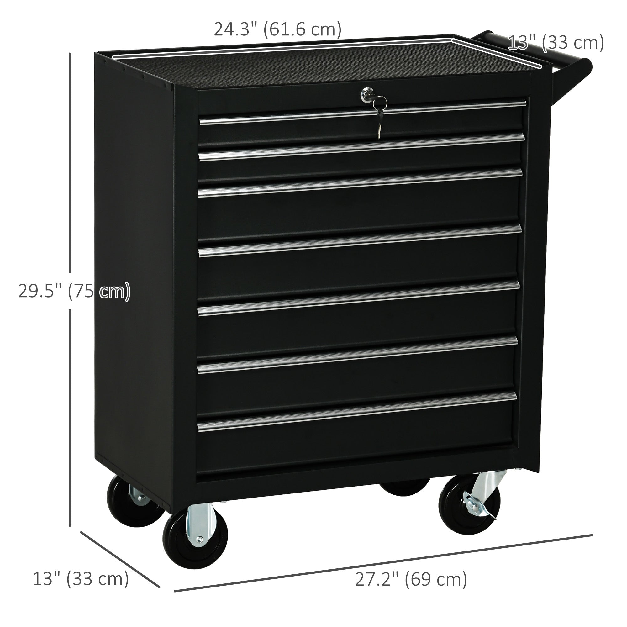 7-Drawer Mobile Tool Chest - Black Steel 27"L-DECOROLALA