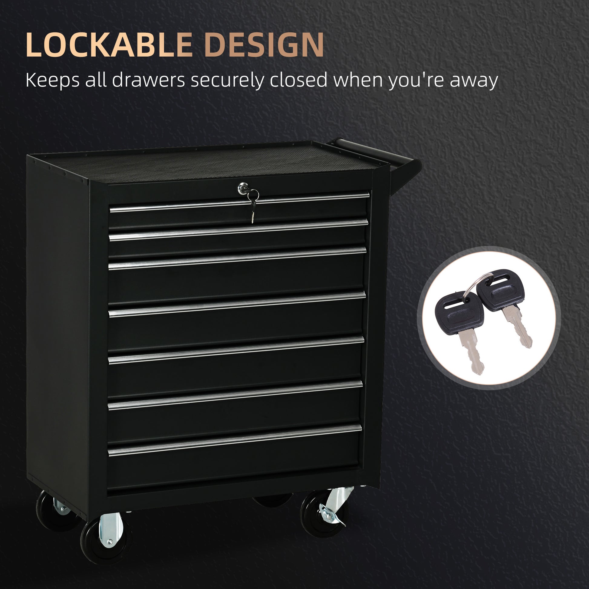 7-Drawer Mobile Tool Chest - Black Steel 27"L-DECOROLALA