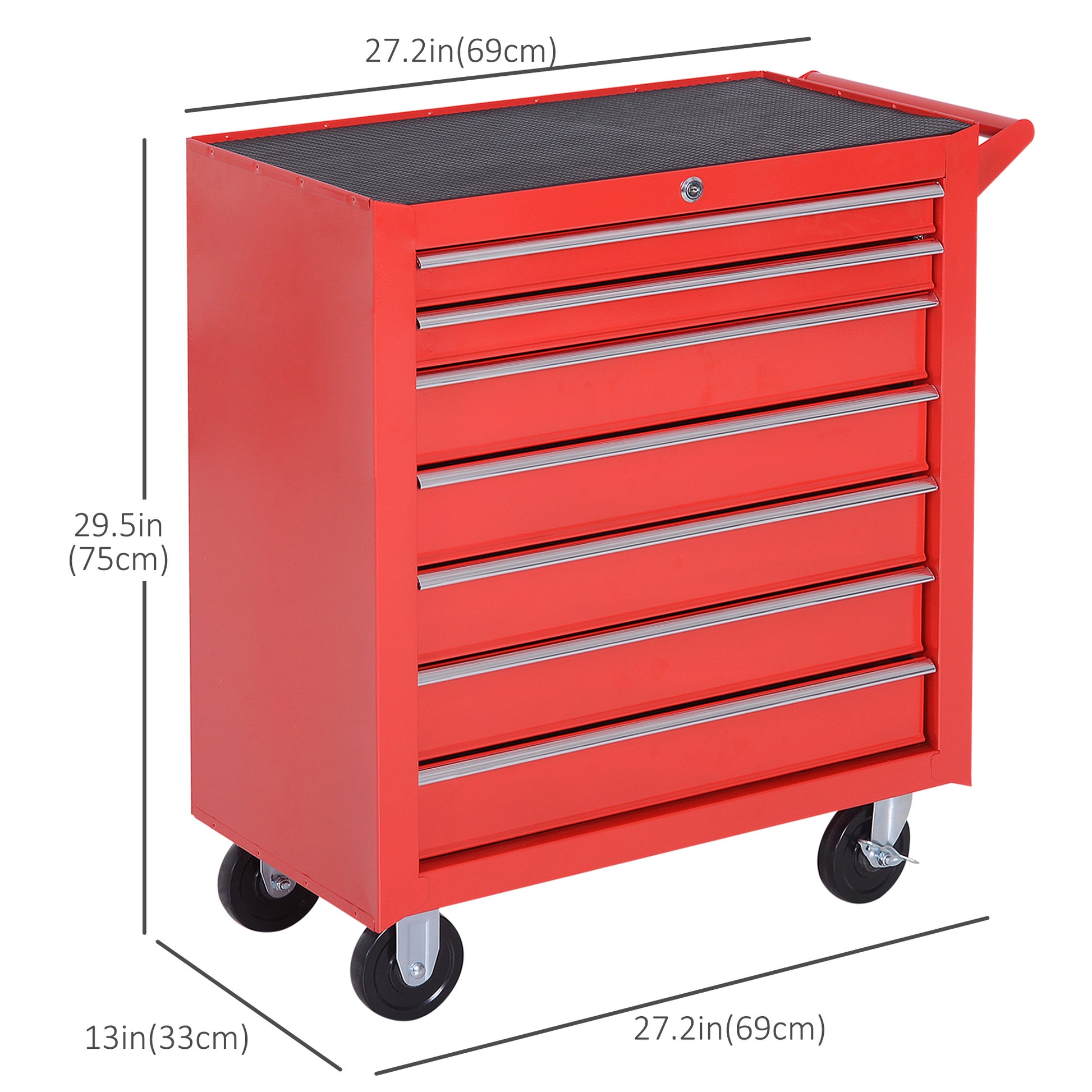 7-Drawer Rolling Tool Chest - Red Steel Cabinet-DECOROLALA