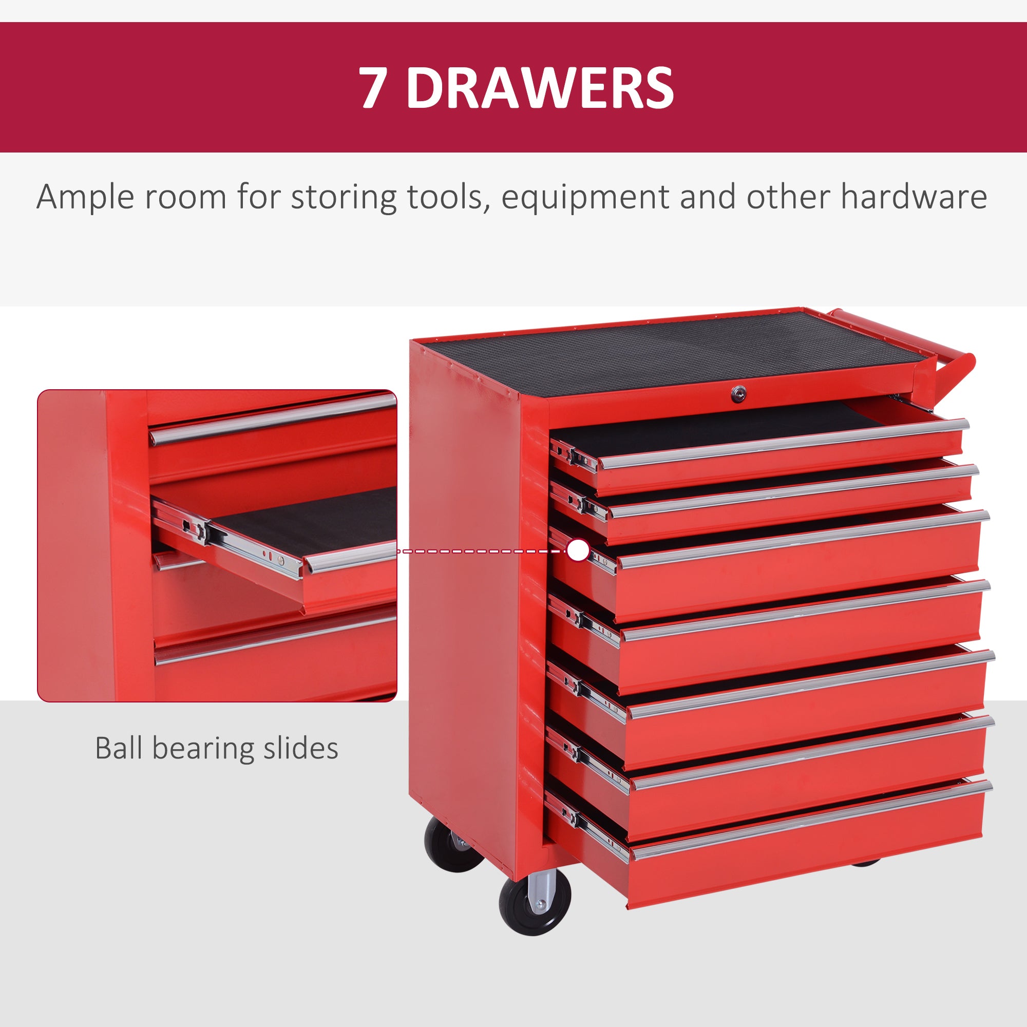 7-Drawer Rolling Tool Chest - Red Steel Cabinet-DECOROLALA