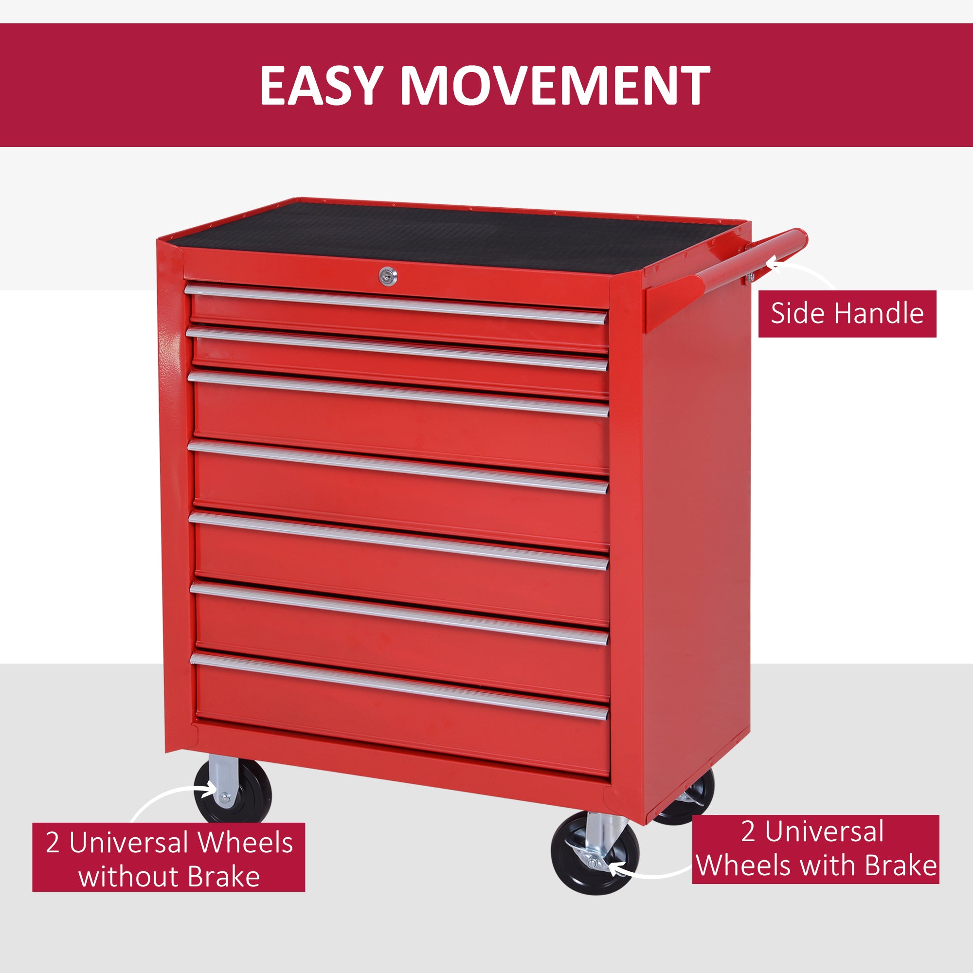 7-Drawer Rolling Tool Chest - Red Steel Cabinet-DECOROLALA