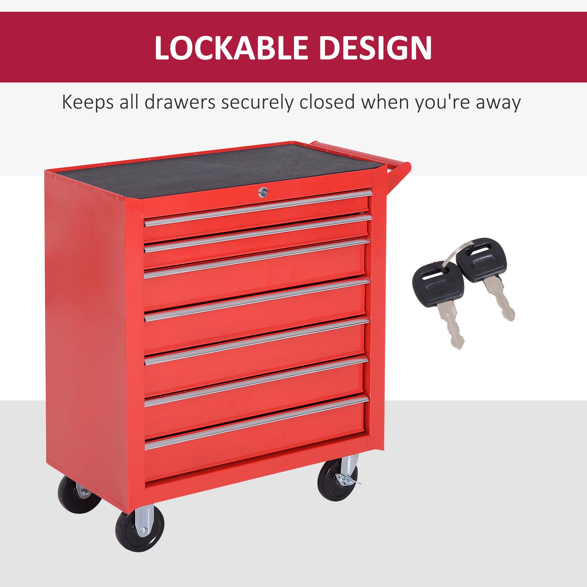 7-Drawer Rolling Tool Chest - Red Steel Cabinet-DECOROLALA