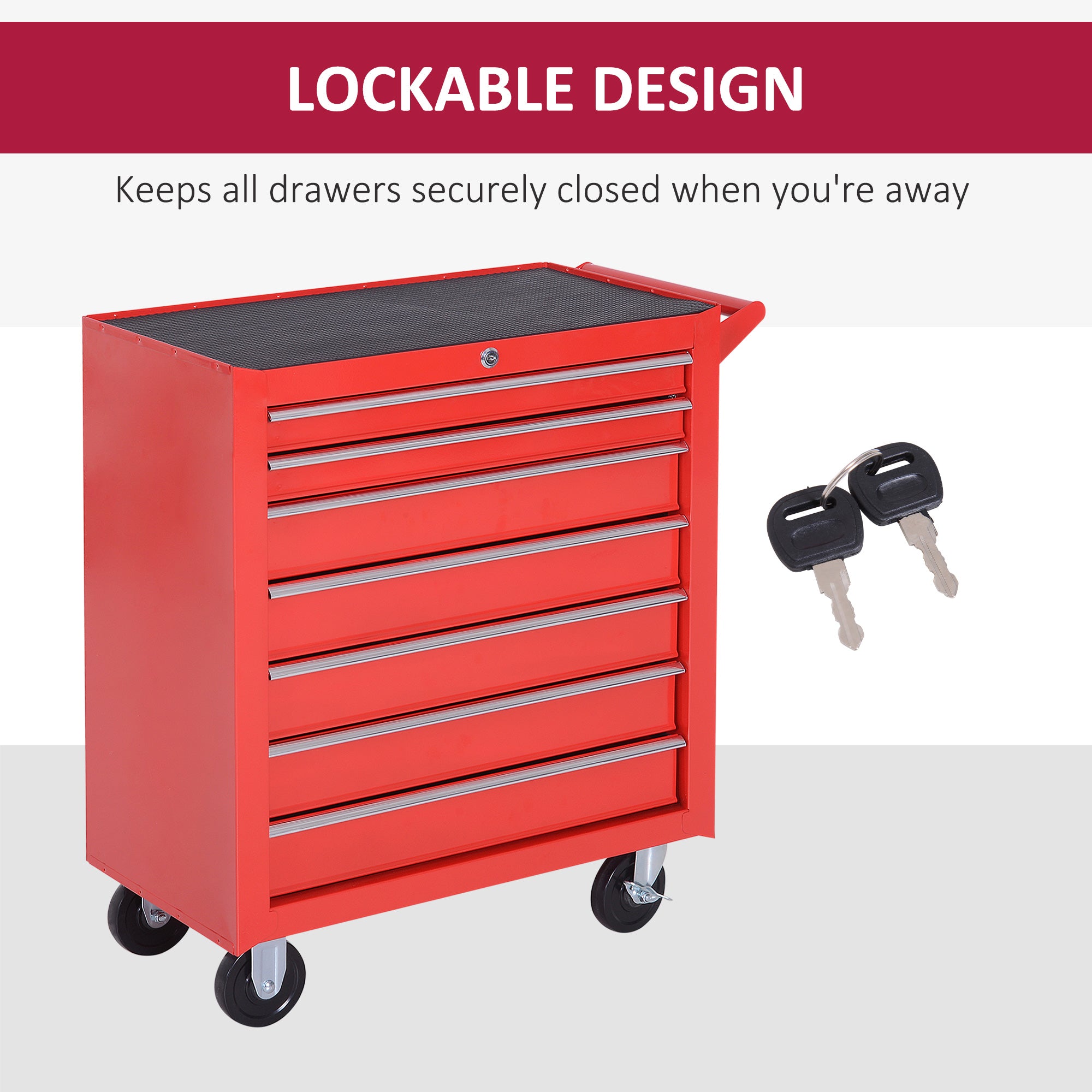 7-Drawer Rolling Tool Chest - Red Steel Cabinet-DECOROLALA