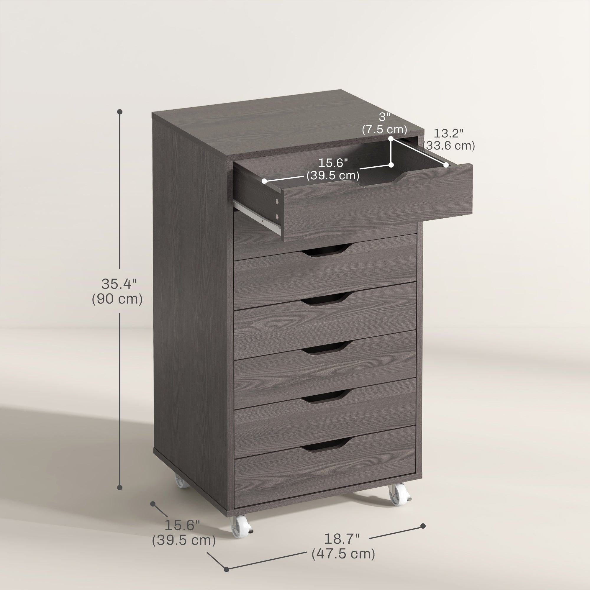7-Drawer Vertical File Cabinet with Wheels - Grey Wood Grain-Office Products > Office Furniture > Office Cabinets & Cupboards-DECOROLALA