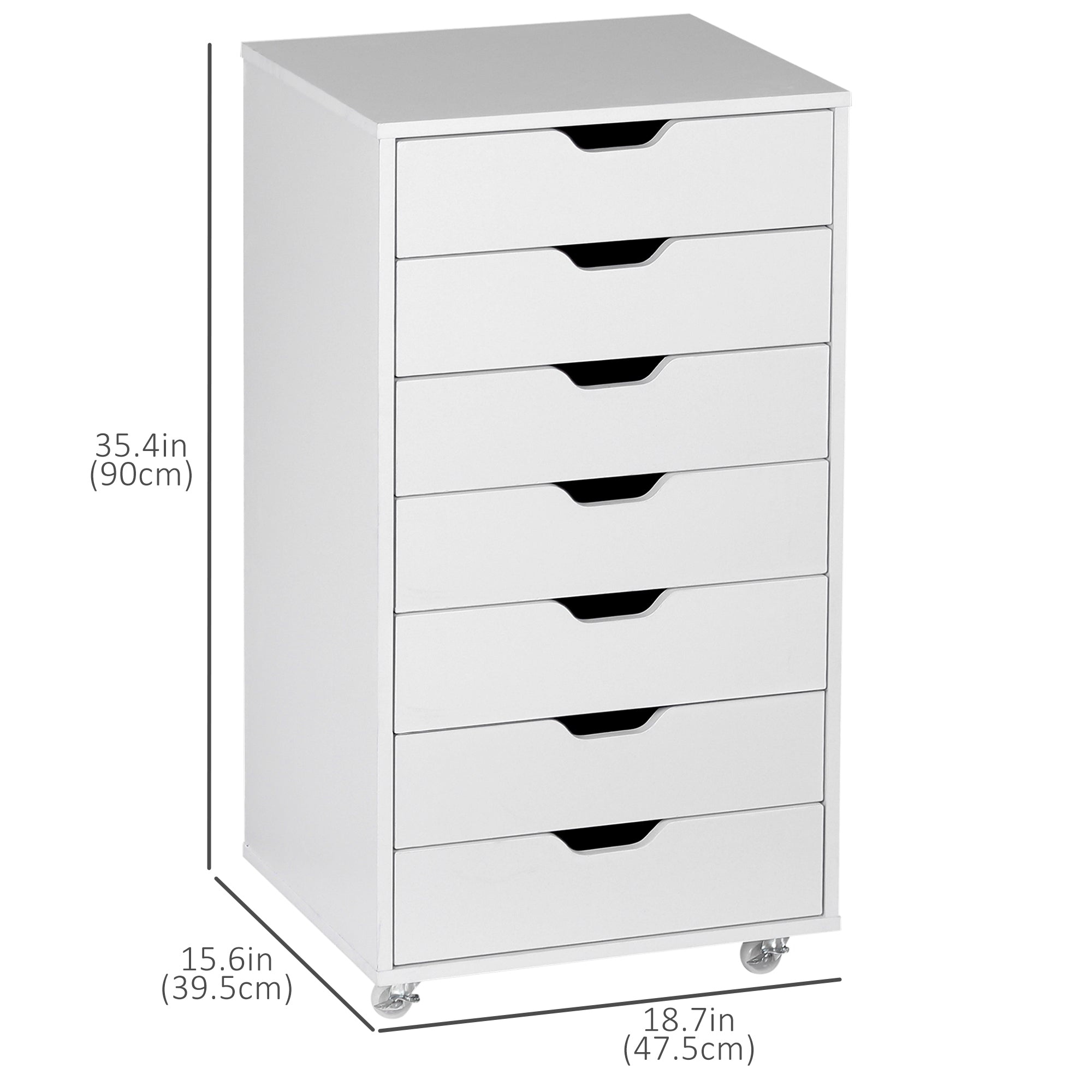 7-Drawer Vertical File Cabinet with Wheels - White-Office Products > Office Furniture > Office Cabinets & Cupboards-DECOROLALA