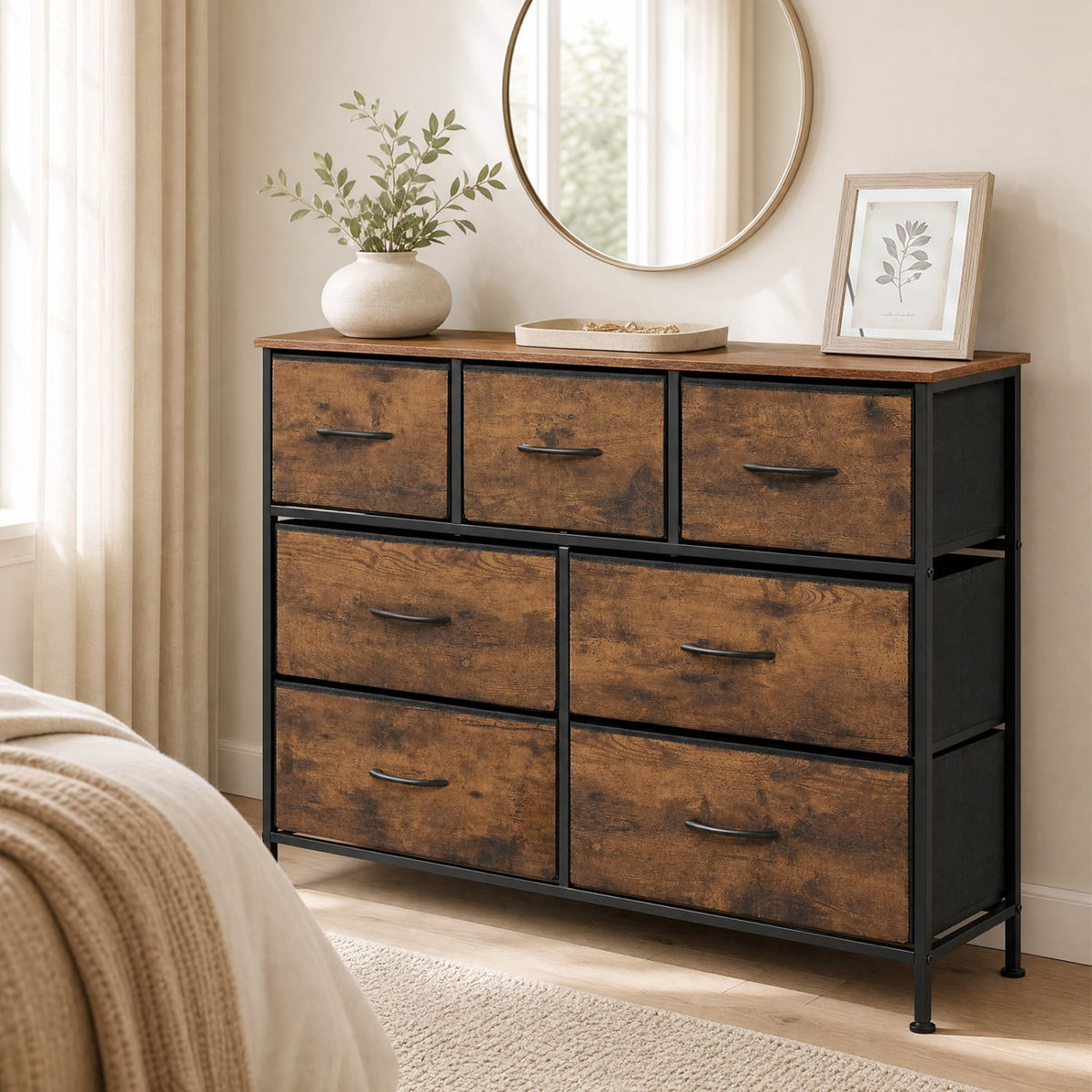 7-Drawer Wide Dresser - Rustic Brown (min order qty 2)-Dressers & Chests-DECOROLALA